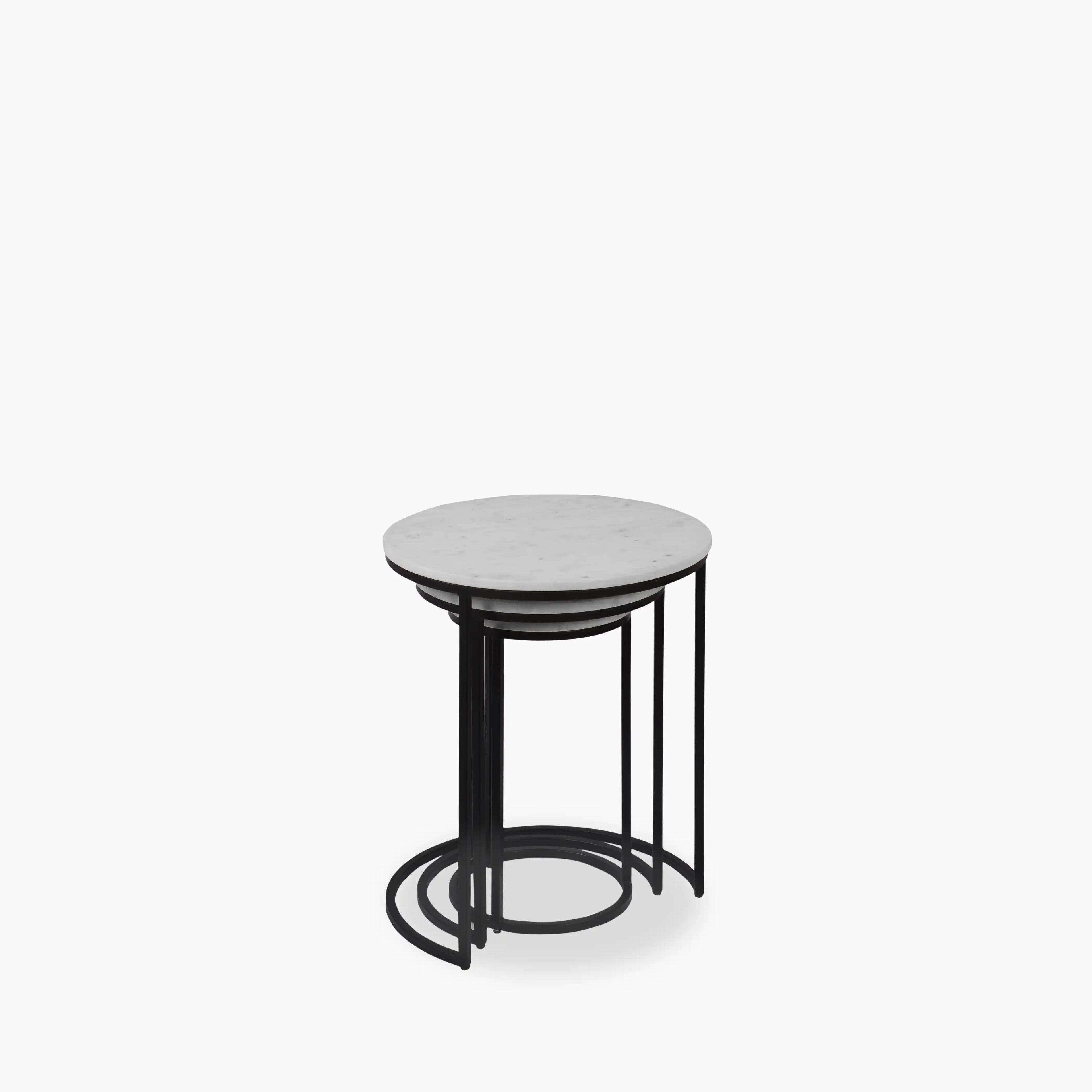 Madison Set of 3 Round Nesting Side Tables | Grey Marble & Black