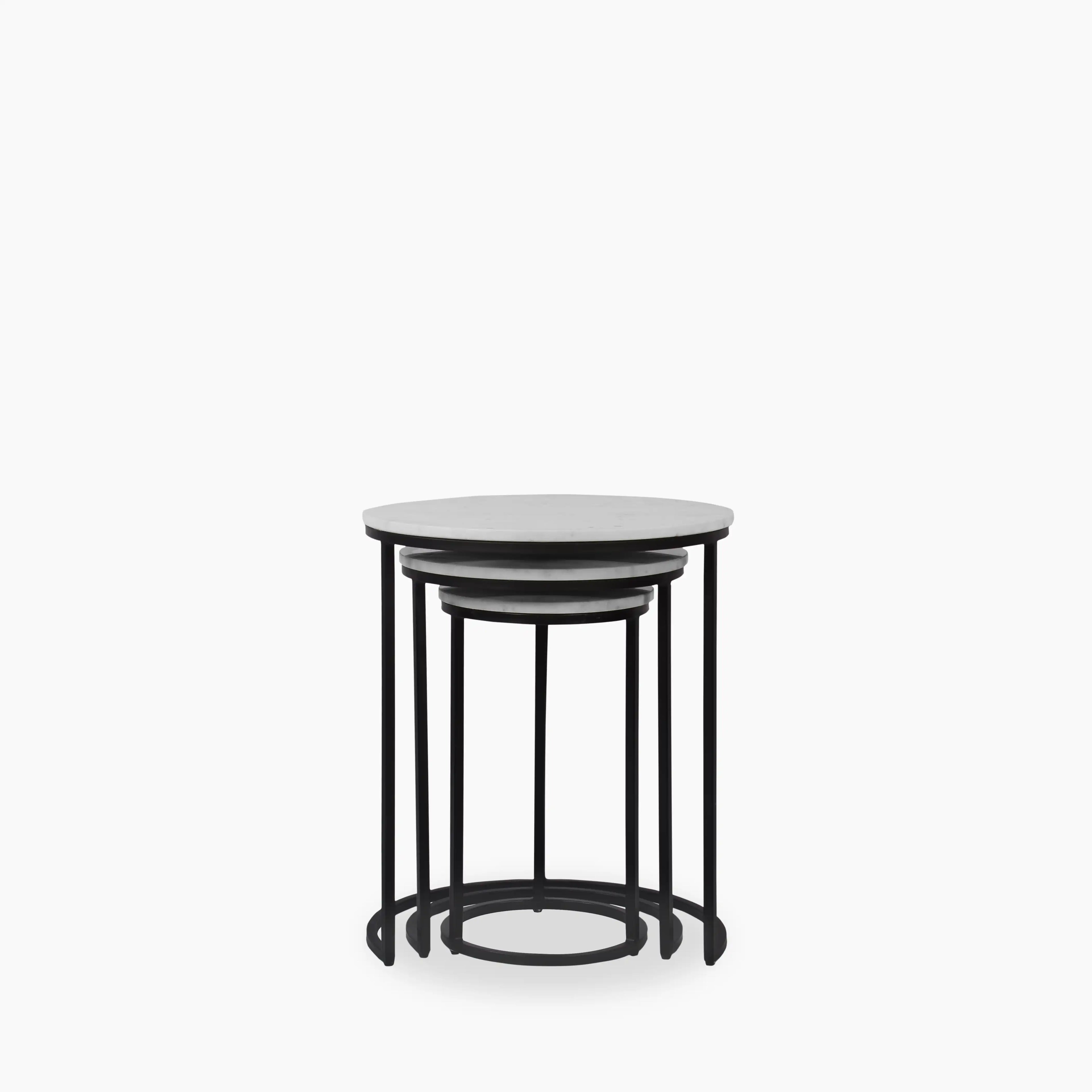 Madison Set of 3 Round Nesting Side Tables | Grey Marble & Black