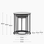 Madison Set of 3 Round Nesting Side Tables | Grey Marble & Black