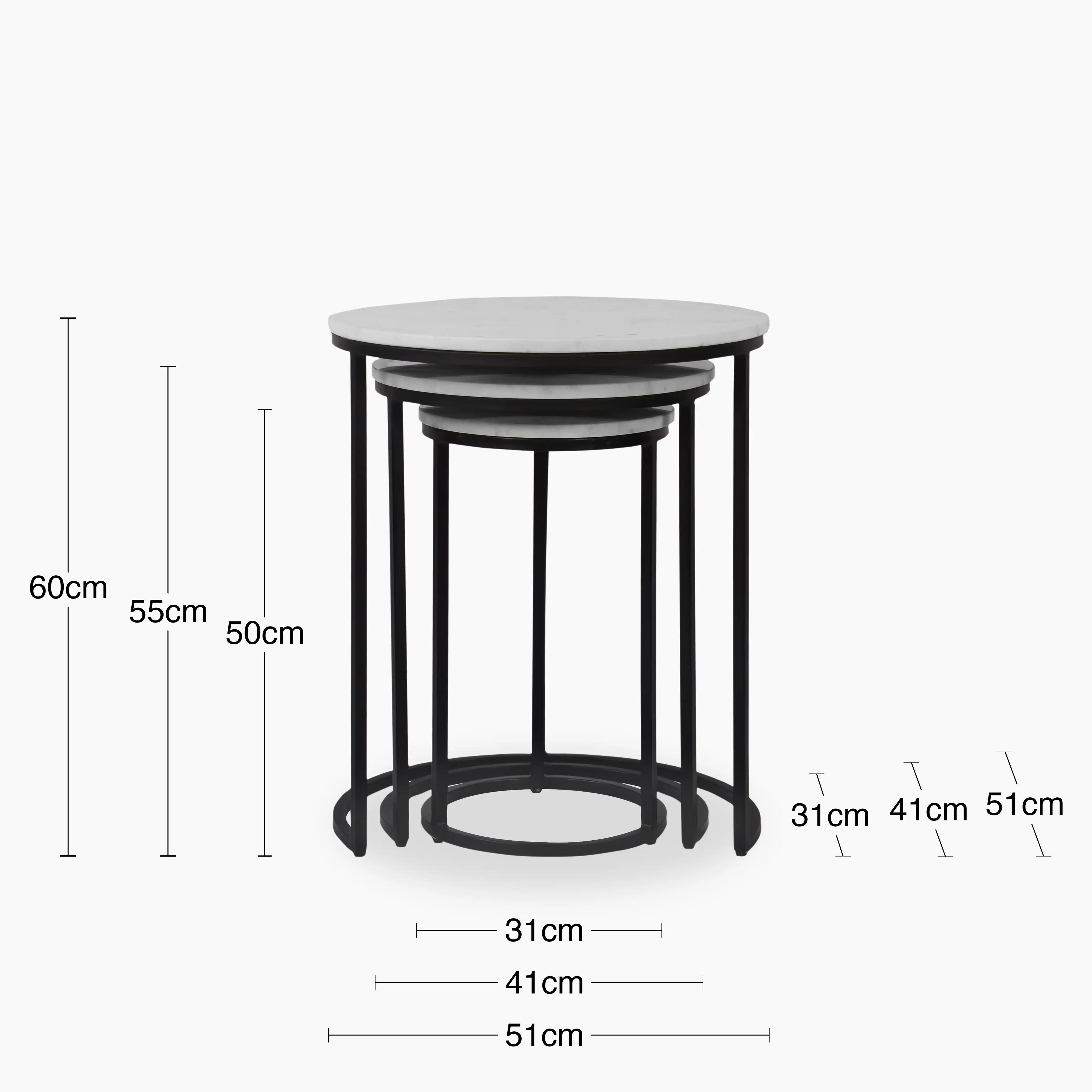 Madison Set of 3 Round Nesting Side Tables | Grey Marble & Black
