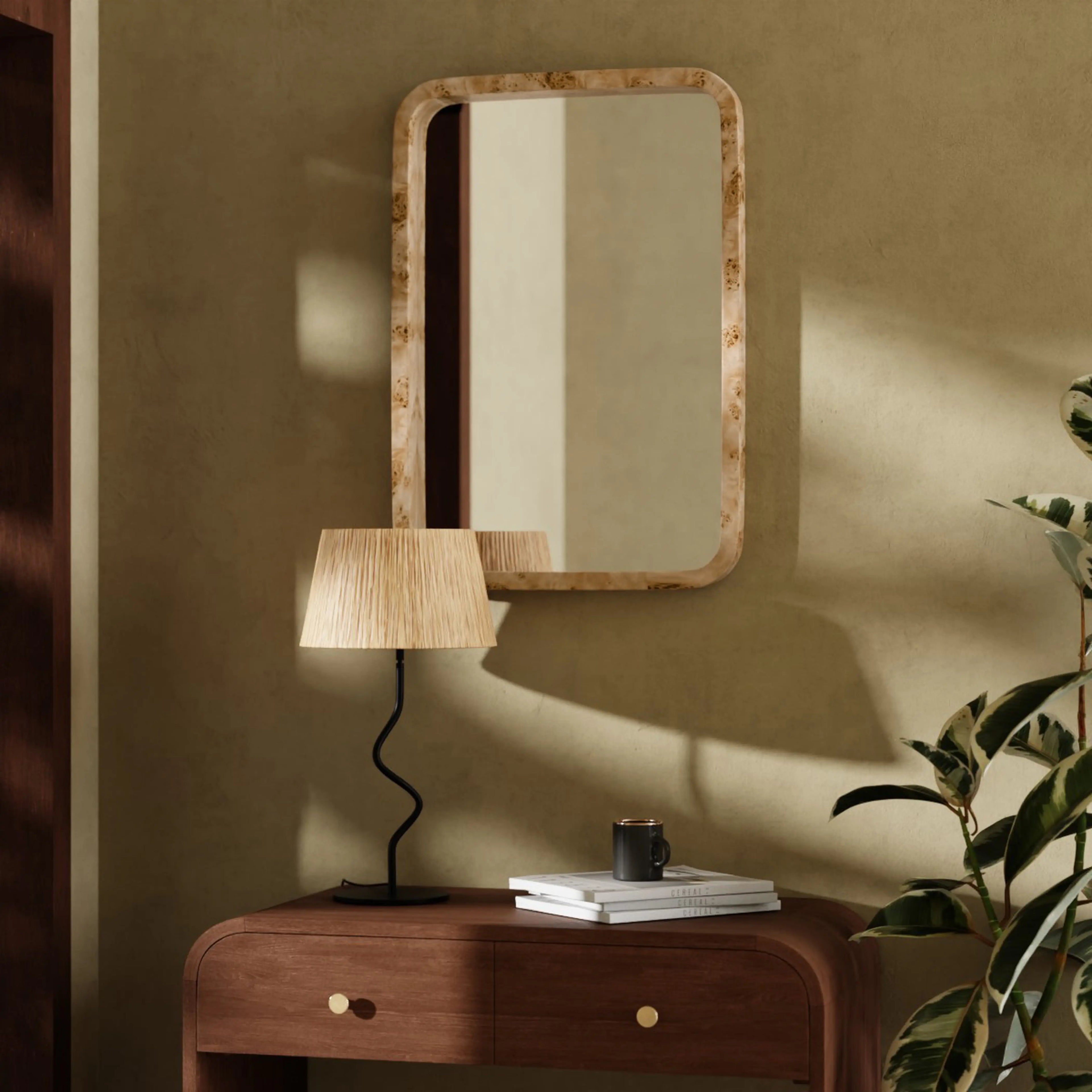 Kolson Rectangle Wall Mirror,  76 x 53 cm| Burl Wood