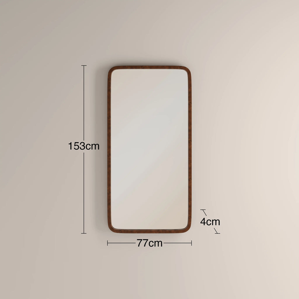 Kolson Rectangle Full Length Mirror,  153 x 77 cm| Walnut Burl Wood