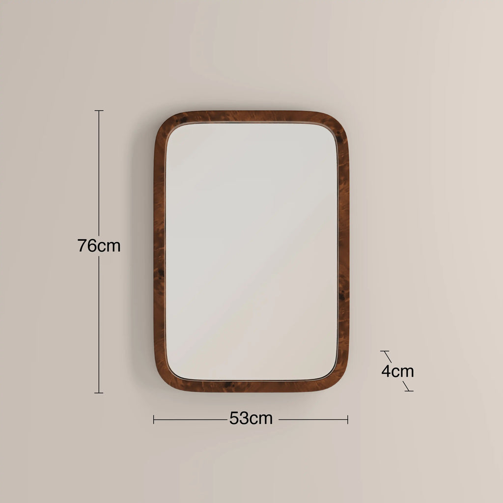 Kolson Rectangle Wall Mirror, 76 x 53 cm | Walnut Burl Wood