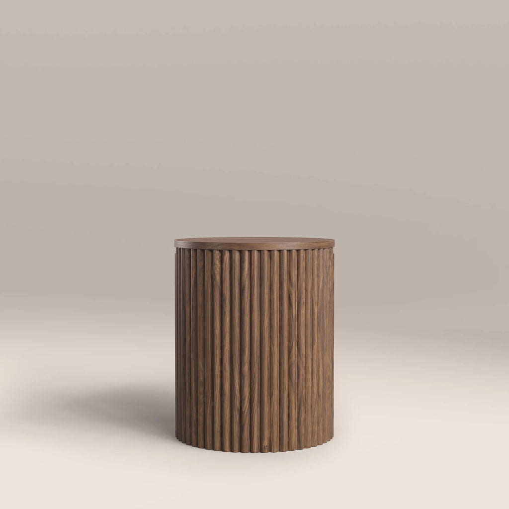 Brey Round Wooden Storage Side Table | Walnut