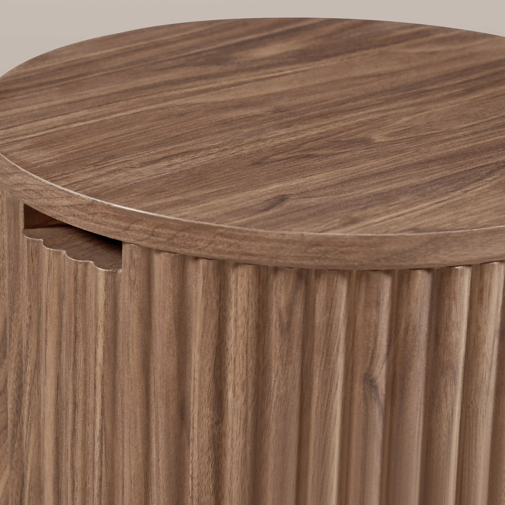 Brey Round Wooden Storage Side Table | Walnut