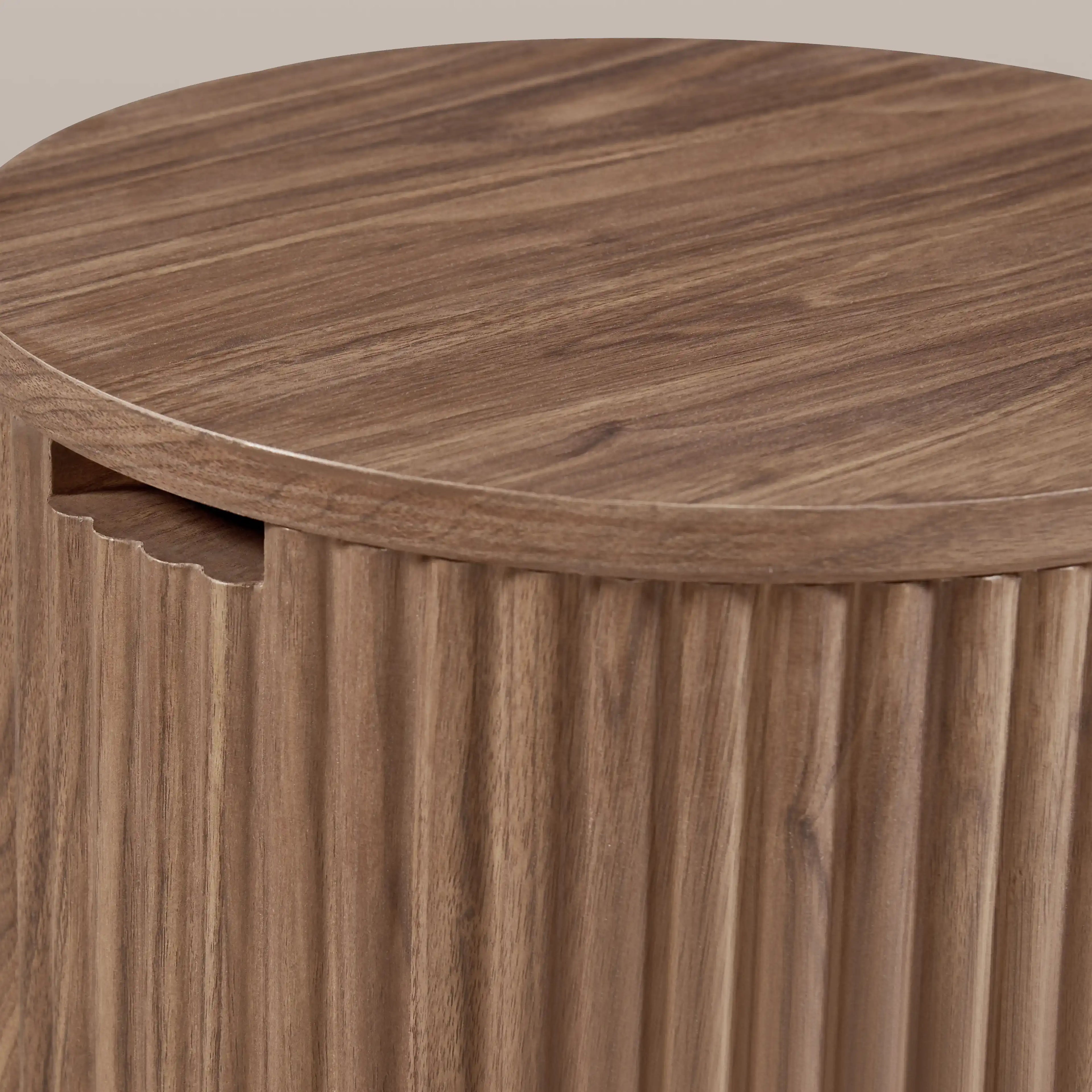 Brey Round Wooden Storage Side Table | Walnut