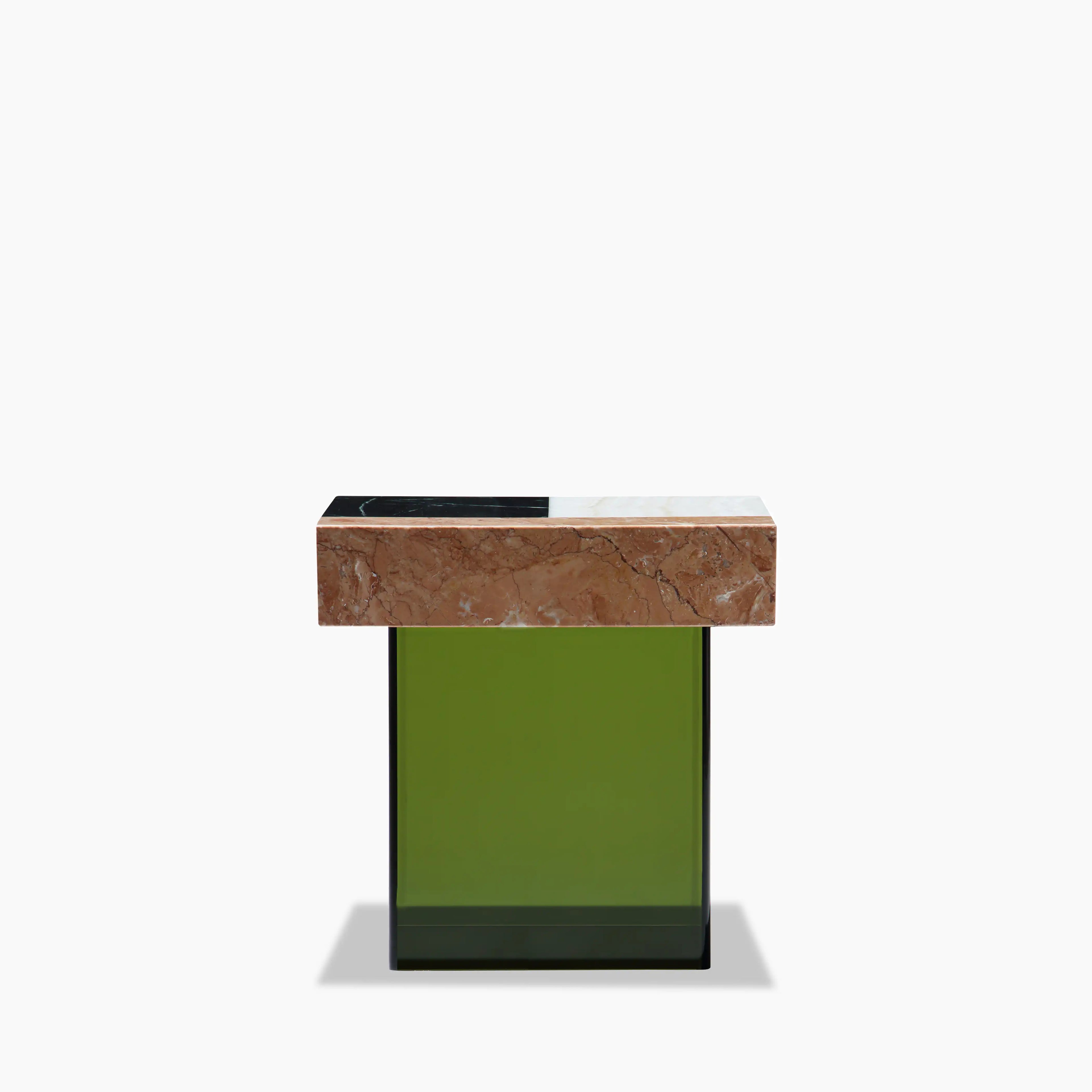 Bay Square Side Table | Mixed Marble & Green Arcylic