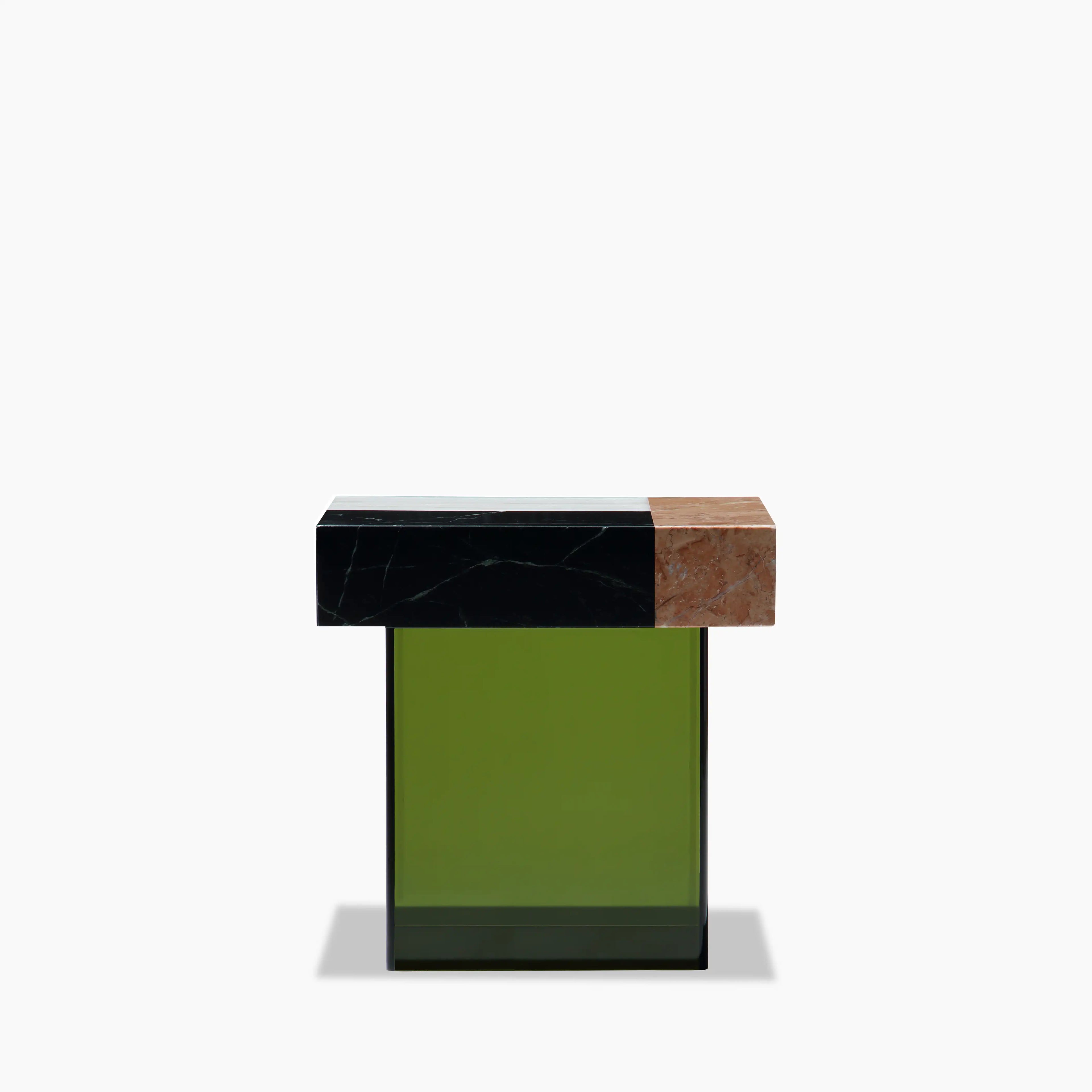 Bay Square Side Table | Mixed Marble & Green Arcylic