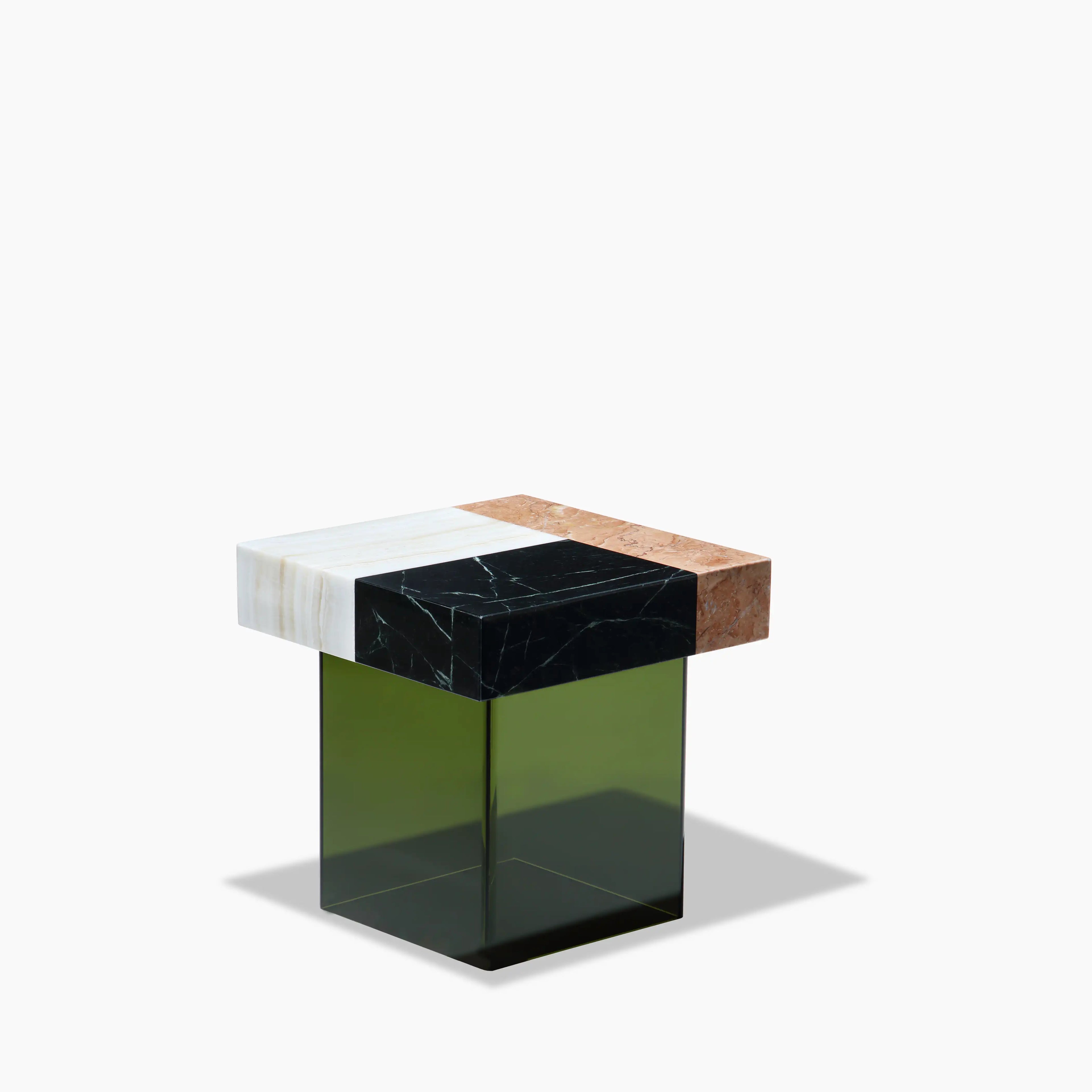 Bay Square Side Table | Mixed Marble & Green Arcylic