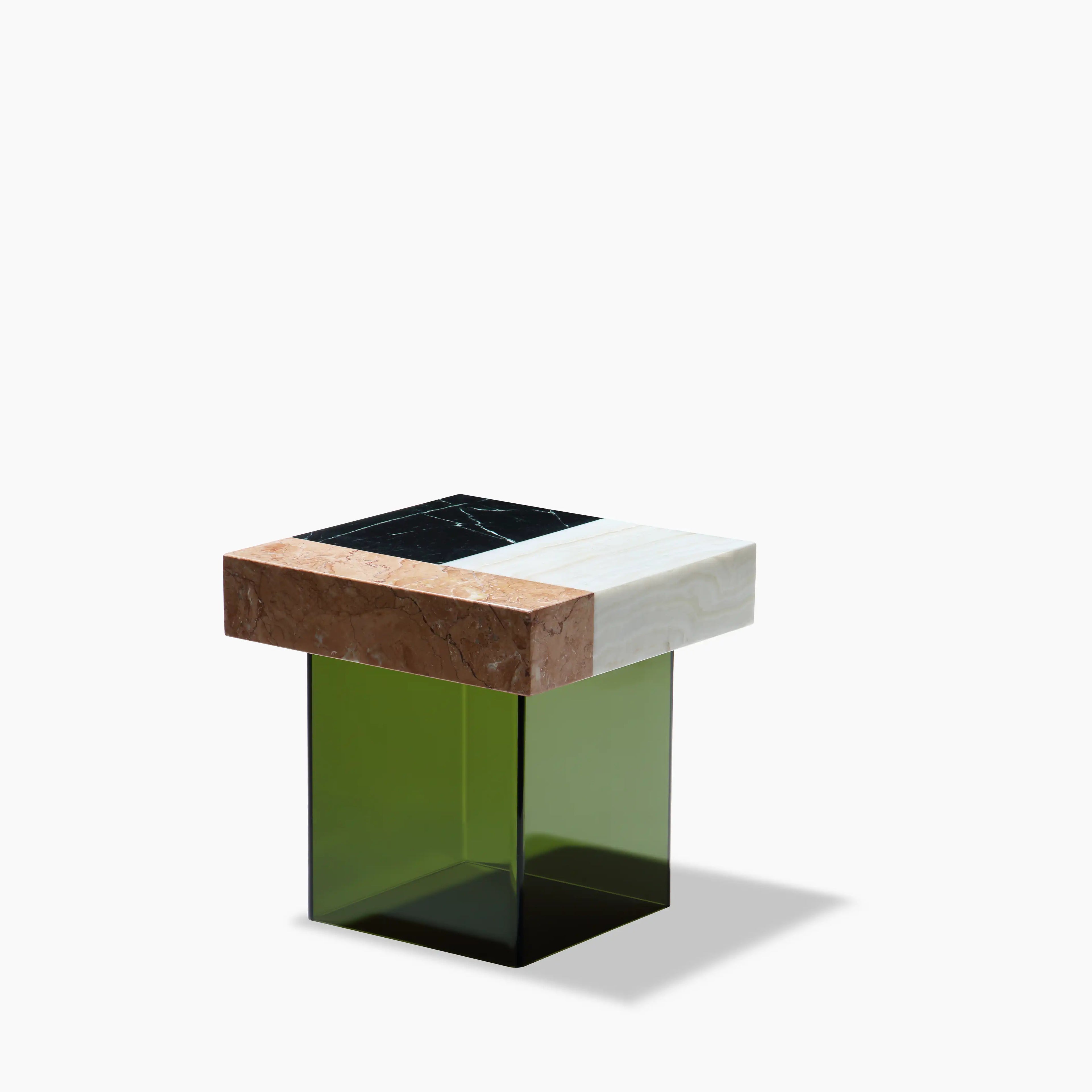 Bay Square Side Table | Mixed Marble & Green Arcylic