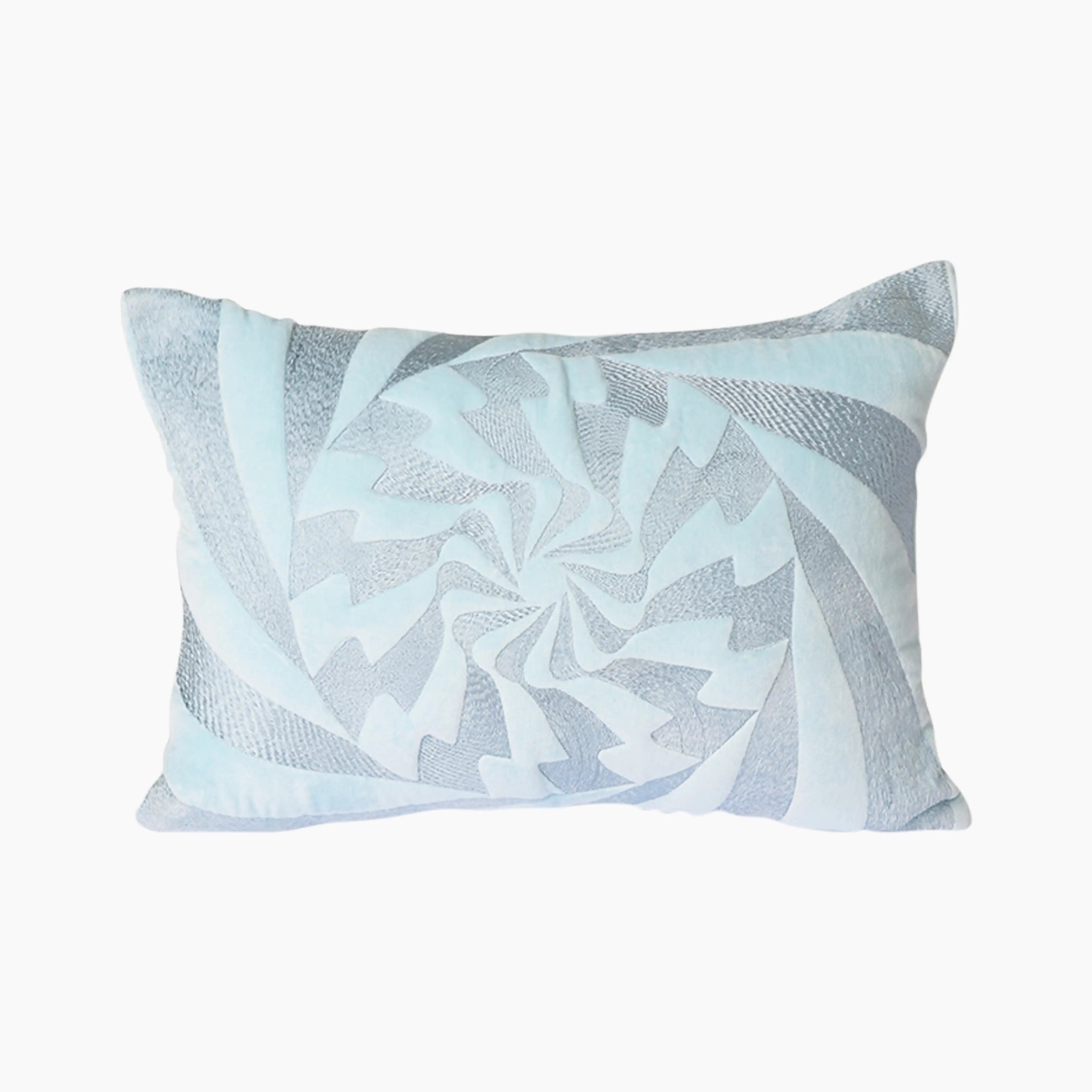 HKliving Graphic Rectangle Embroidered Cushion | Ice Blue
