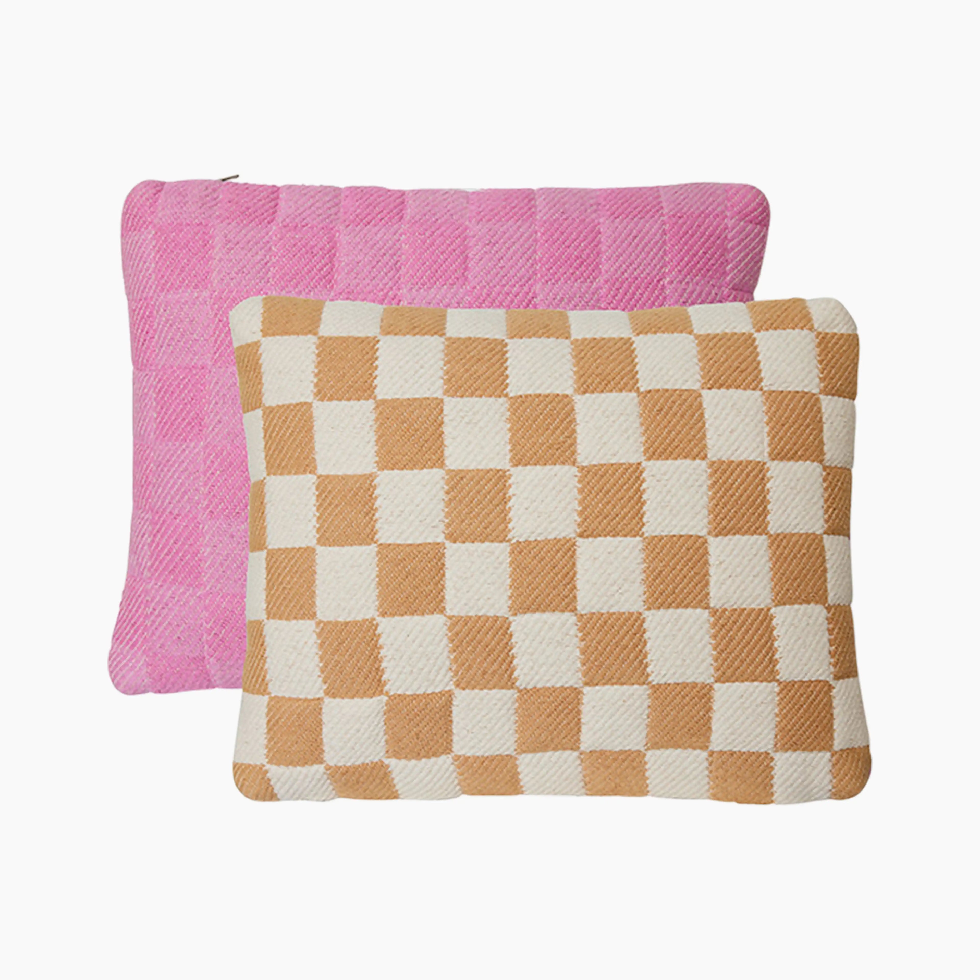HKliving Checkered Rectangle Woven Cushion | Grapefruit