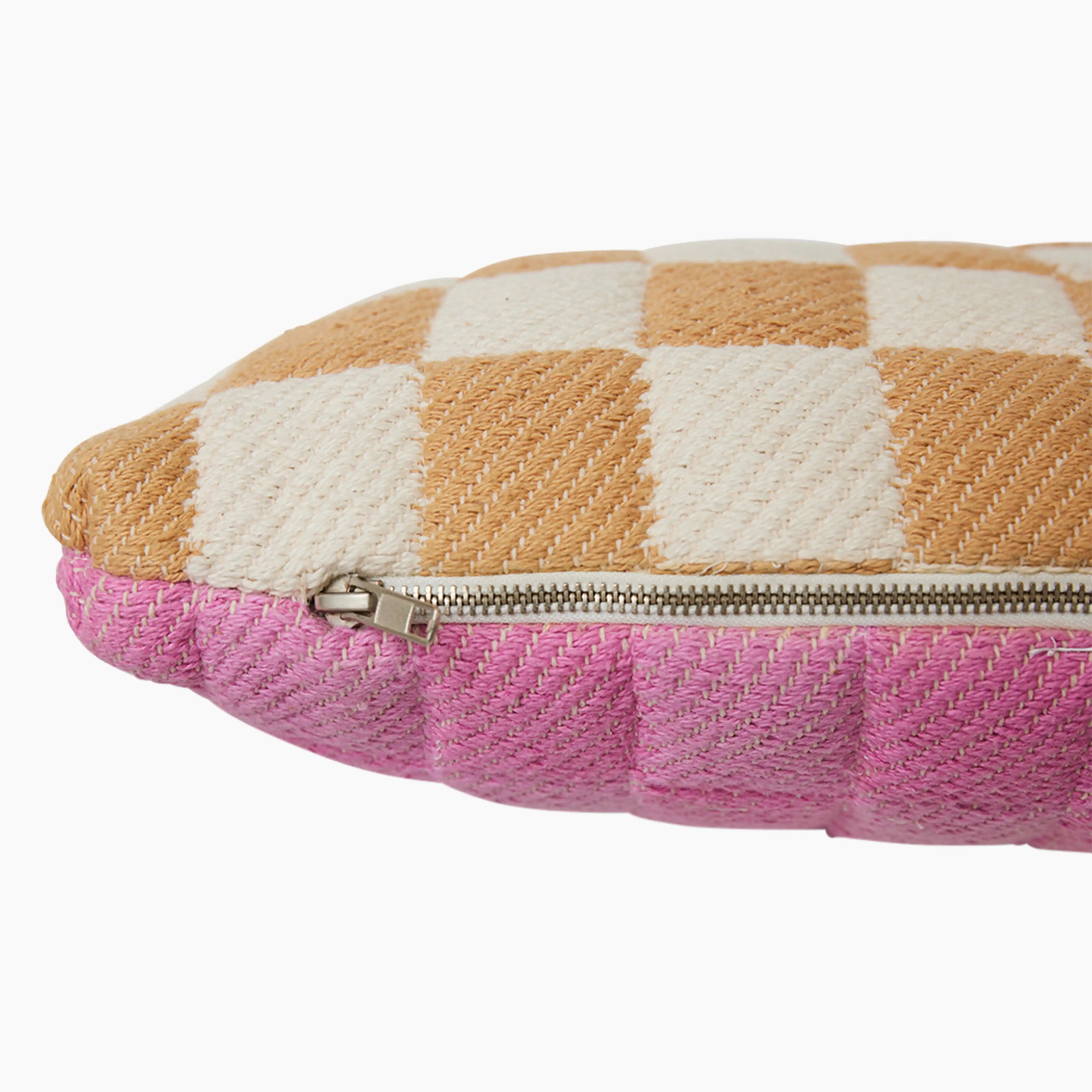 HKliving Checkered Rectangle Woven Cushion | Grapefruit