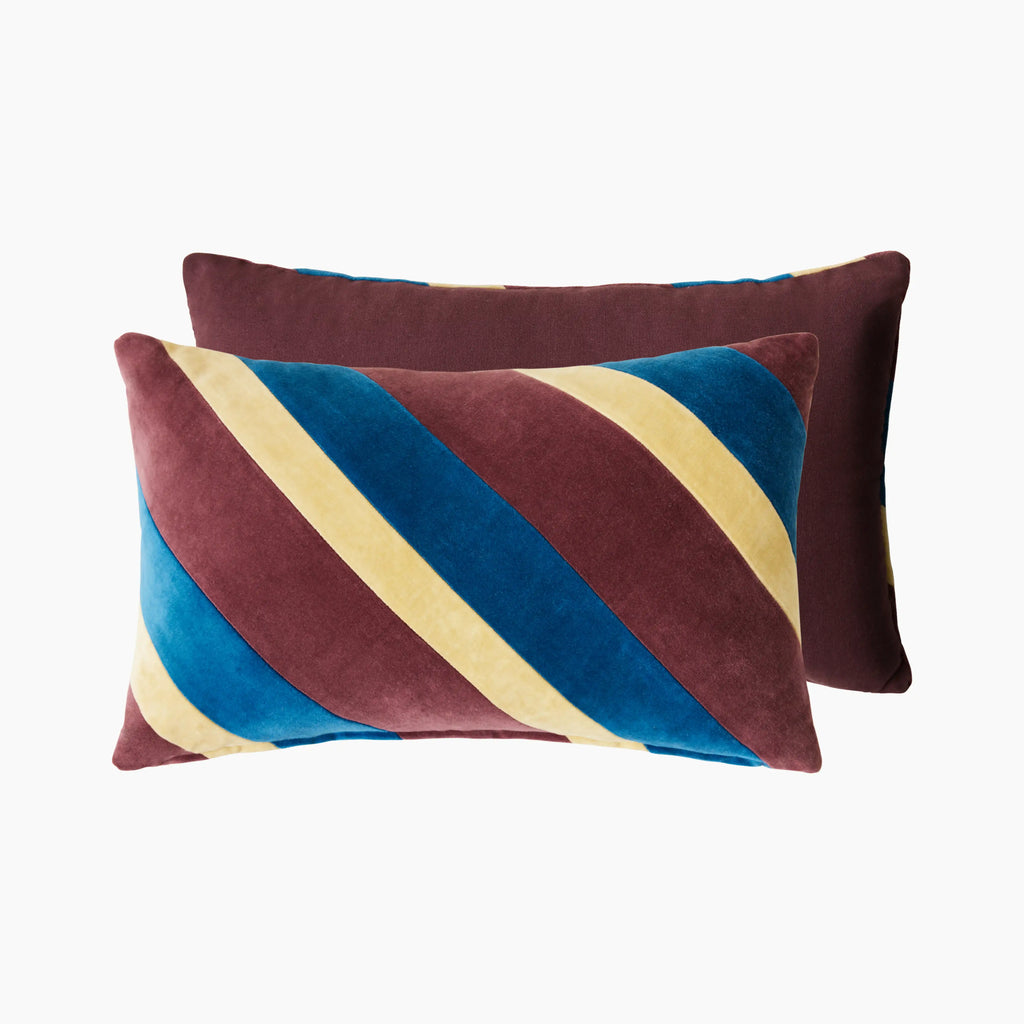 HKliving Striped Rectangle Velvet Cushion | Burgundy