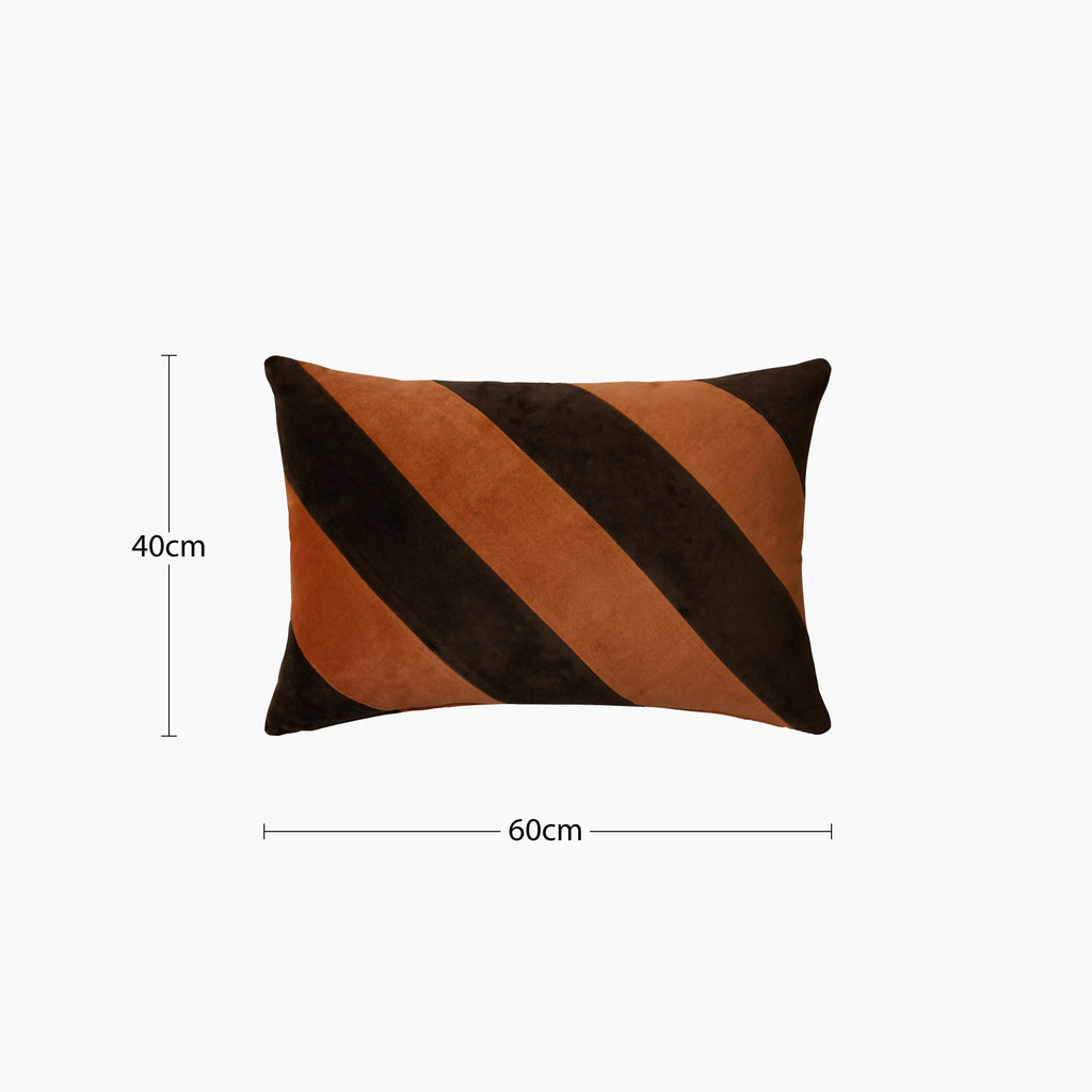 HKliving Striped Rectangle Velvet Cushion | Orange & Brown