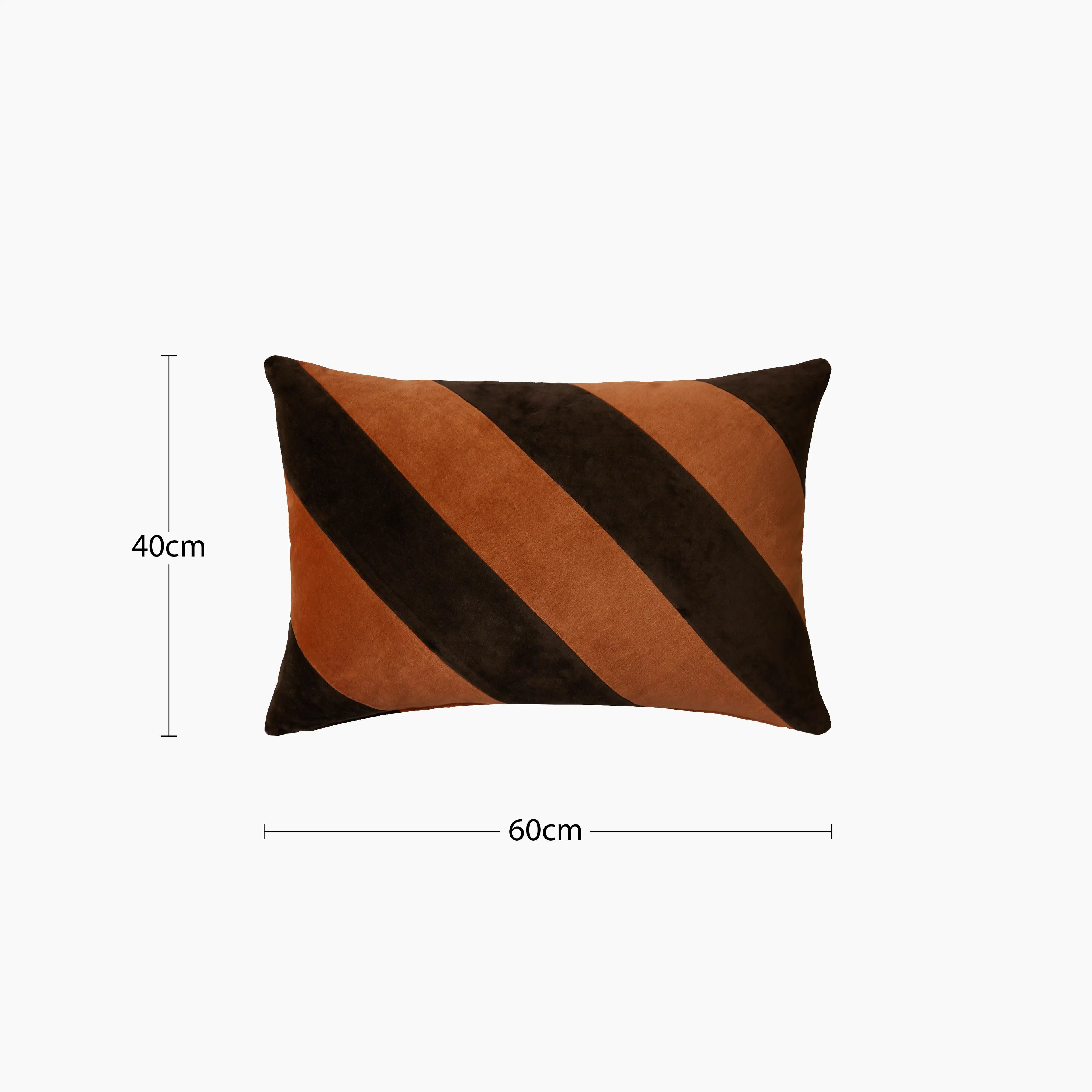 HKliving Striped Rectangle Velvet Cushion | Orange & Brown