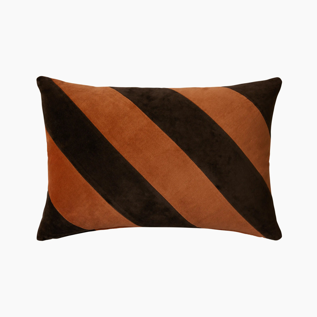 HKliving Striped Rectangle Velvet Cushion | Orange & Brown