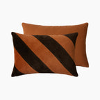HKliving Striped Rectangle Velvet Cushion | Orange & Brown
