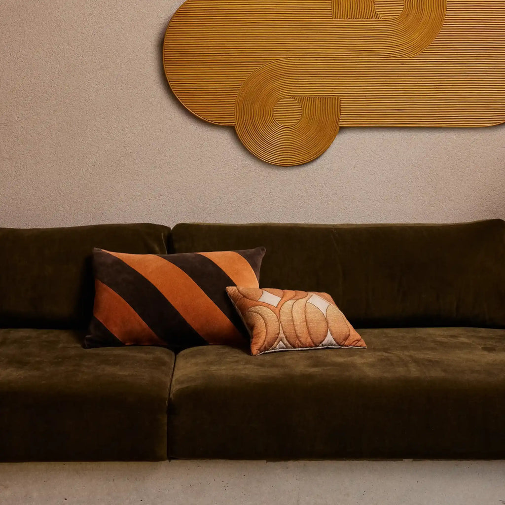 HKliving Striped Rectangle Velvet Cushion | Orange & Brown