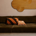 HKliving Striped Rectangle Velvet Cushion | Orange & Brown