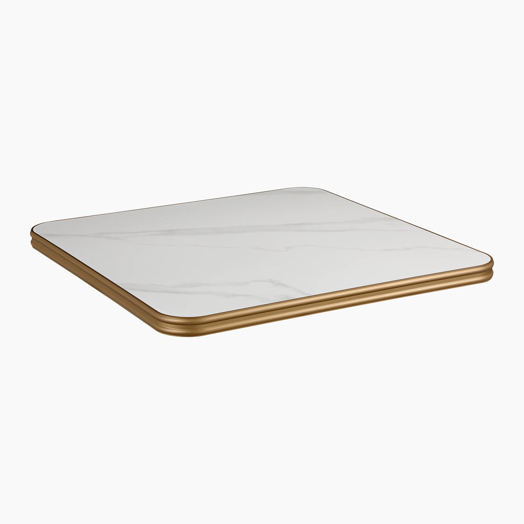 Delina Square Table Top | White Sintered Stone & Brass