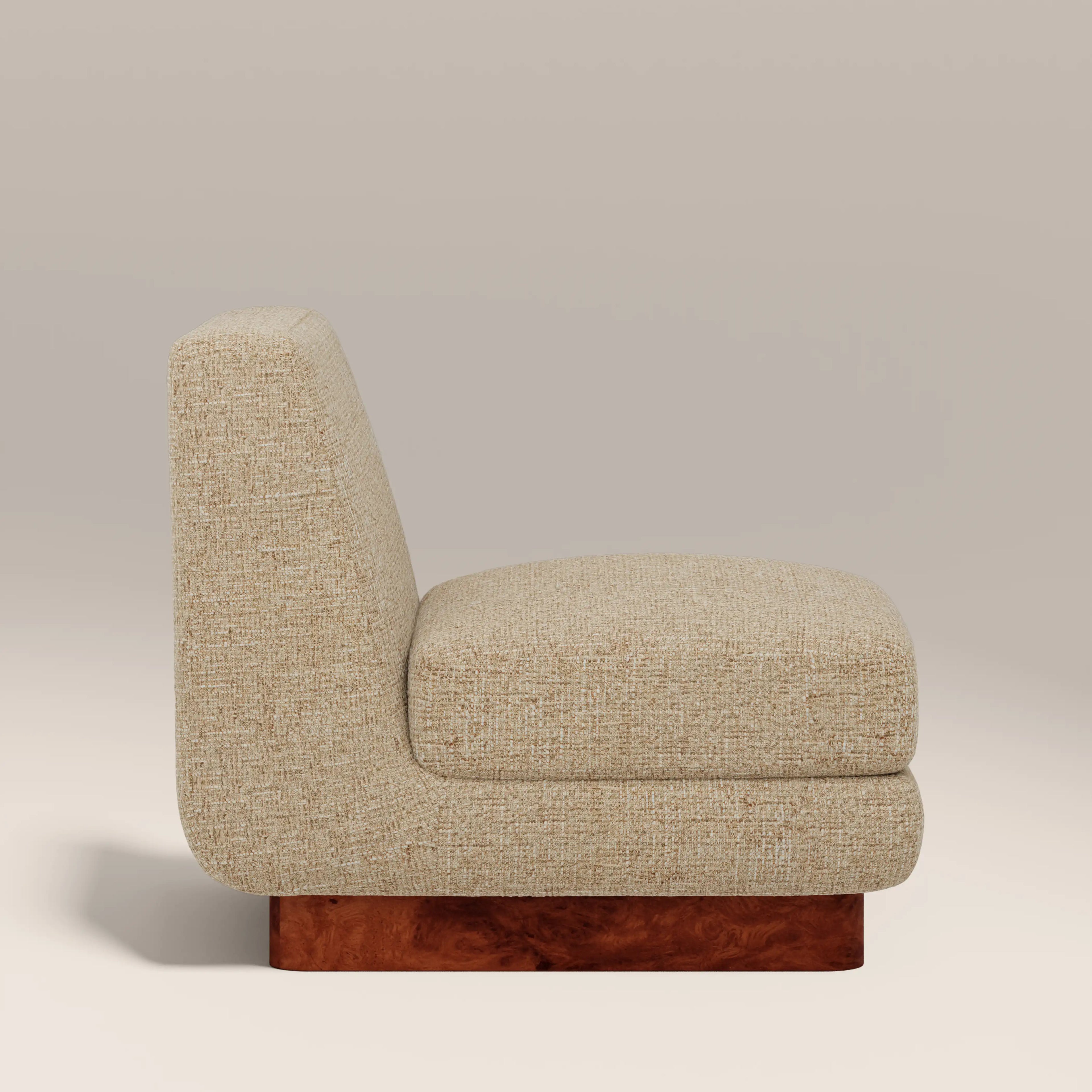 Harrison Accent Chair | Speckled Latte Boucle & Walnut Burl Wood