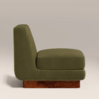 Harrison Accent Chair | Moss Green Sustainable Mohair Velvet & Walnut Burl Wood