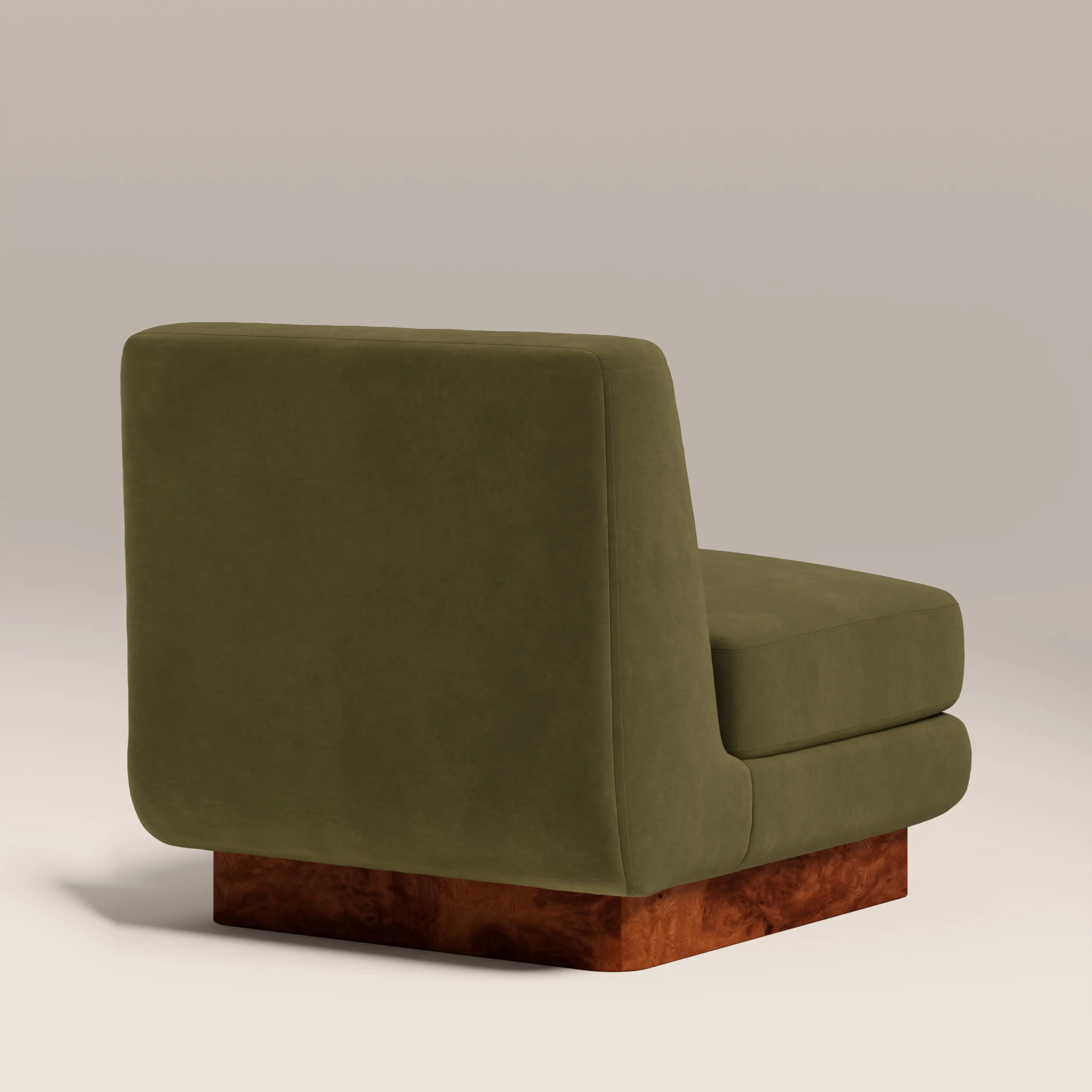 Harrison Accent Chair | Moss Green Sustainable Mohair Velvet & Walnut Burl Wood