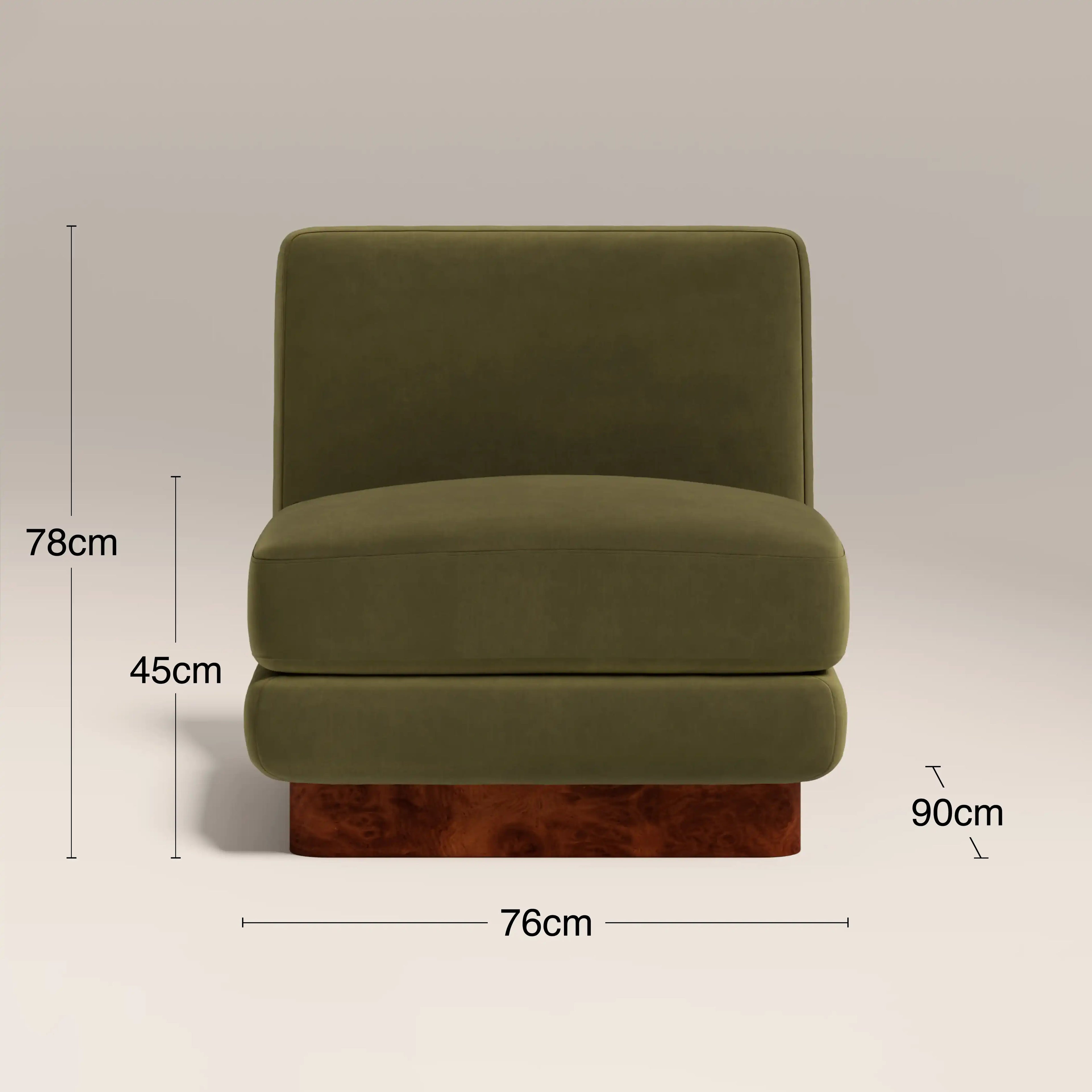 Harrison Accent Chair | Moss Green Sustainable Mohair Velvet & Walnut Burl Wood