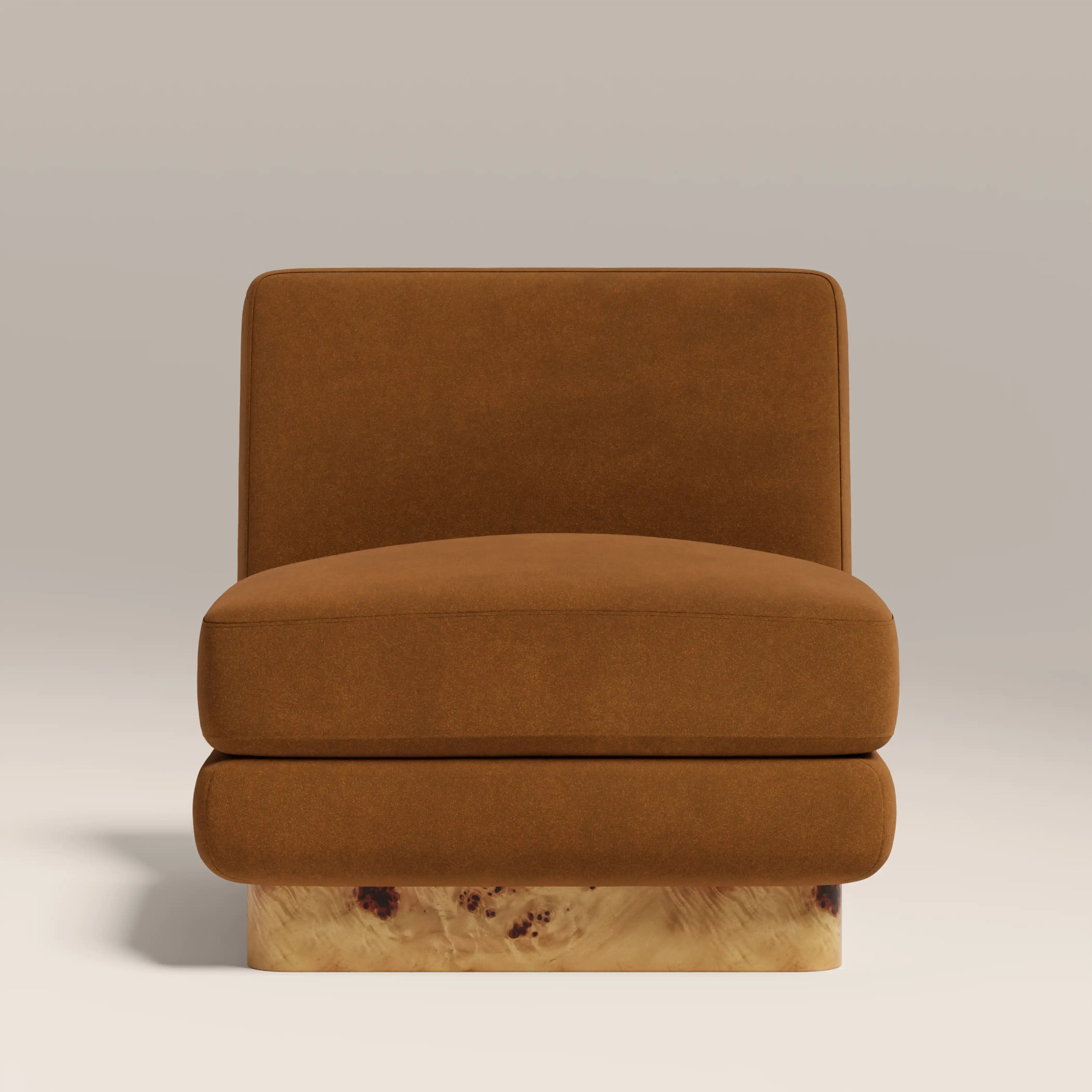 Harrison Accent Chair | Caramel Brown Sustainable Mohair Velvet & Burl Wood