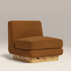 Harrison Accent Chair | Caramel Brown Sustainable Mohair Velvet & Burl Wood