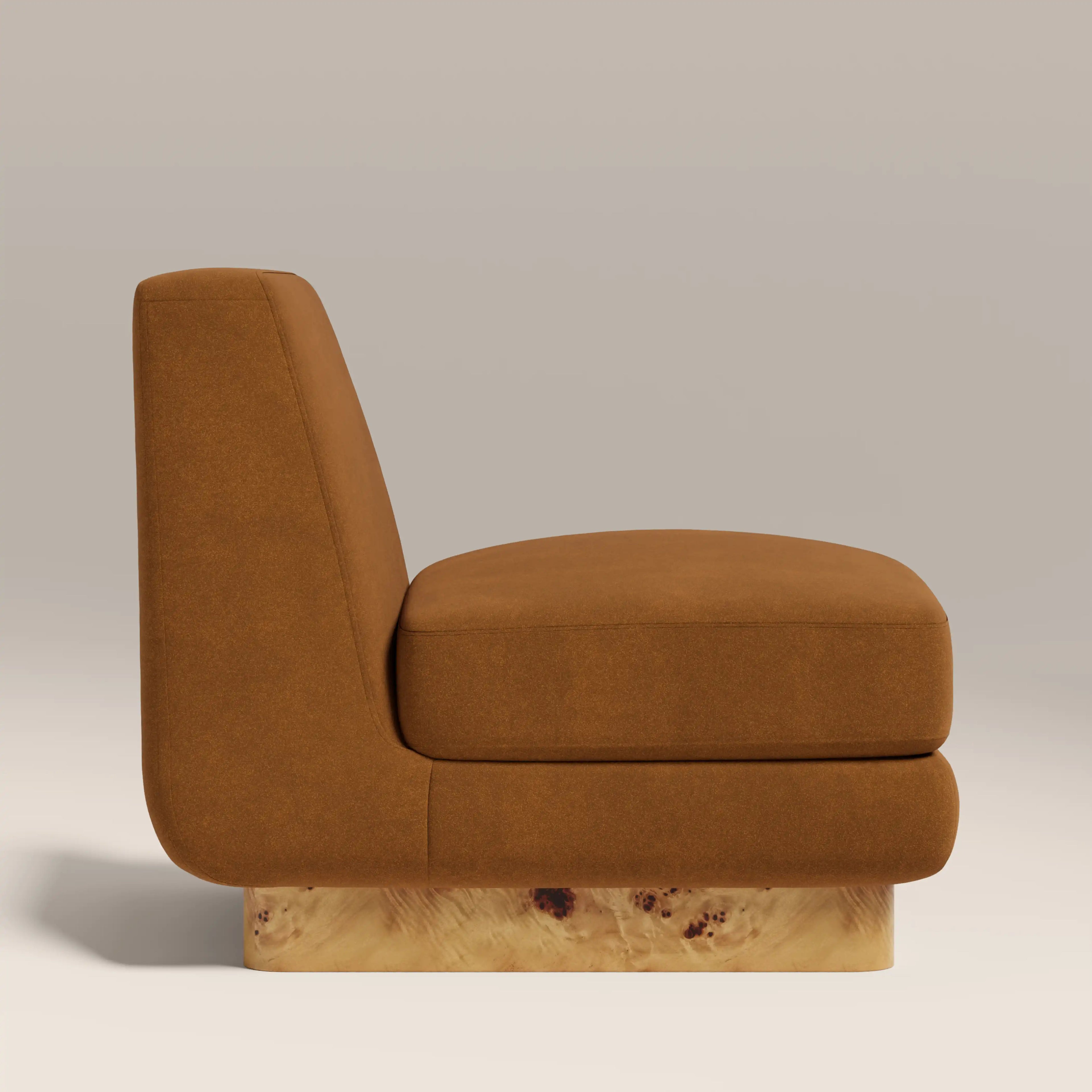 Harrison Accent Chair | Caramel Brown Sustainable Mohair Velvet & Burl Wood