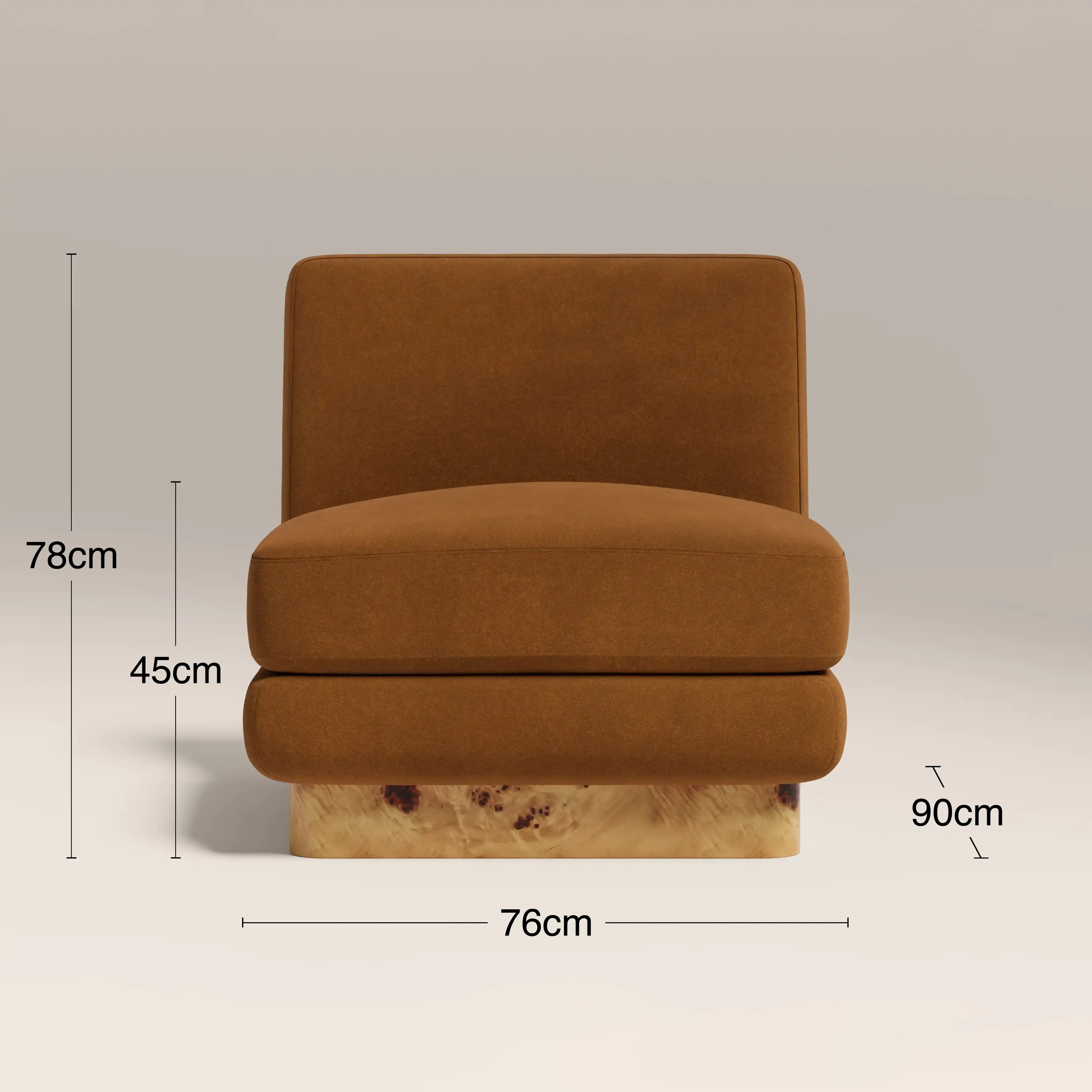 Harrison Accent Chair | Caramel Brown Sustainable Mohair Velvet & Burl Wood