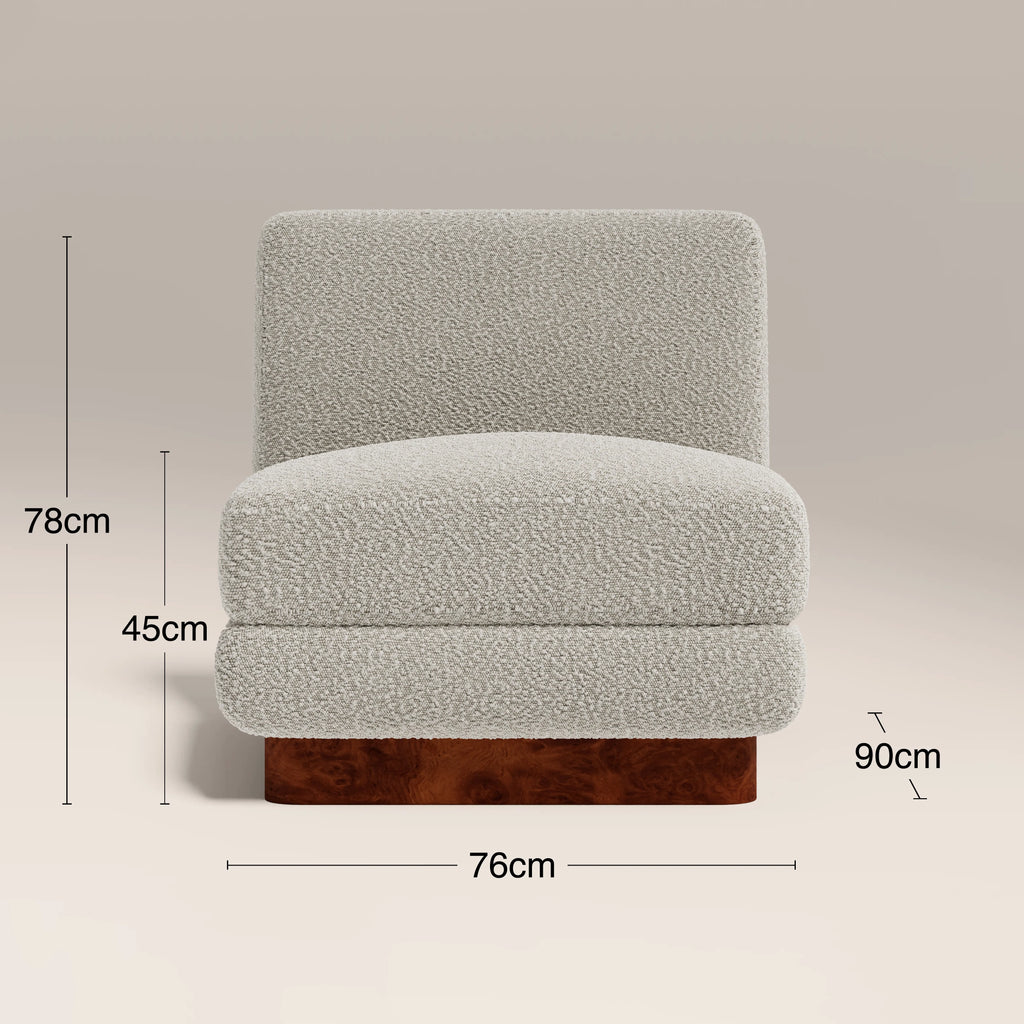 Harrison Accent Chair | Speckled Stone Sustainable Boucle & Walnut Burl Wood