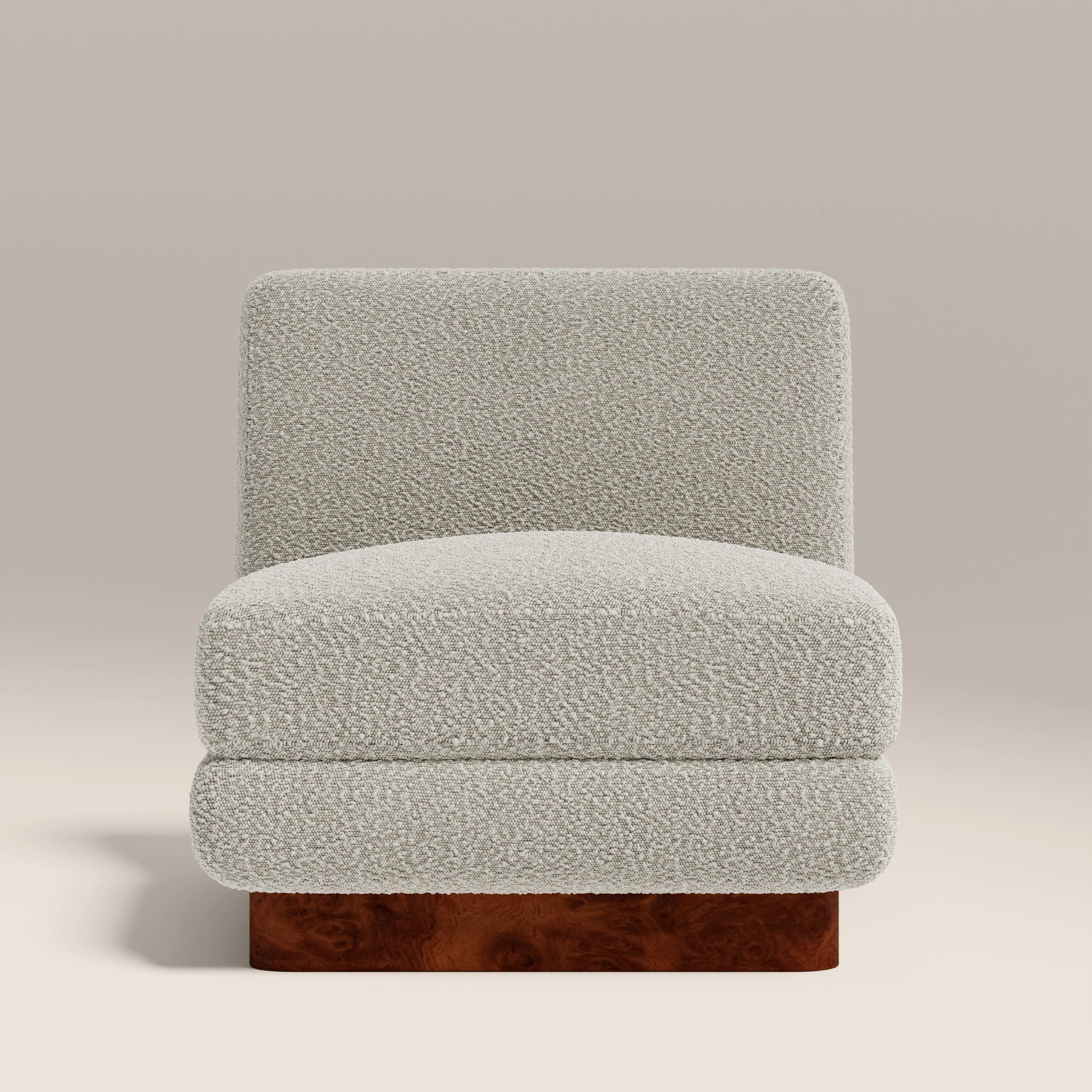 Harrison Accent Chair | Speckled Stone Sustainable Boucle & Walnut Burl Wood