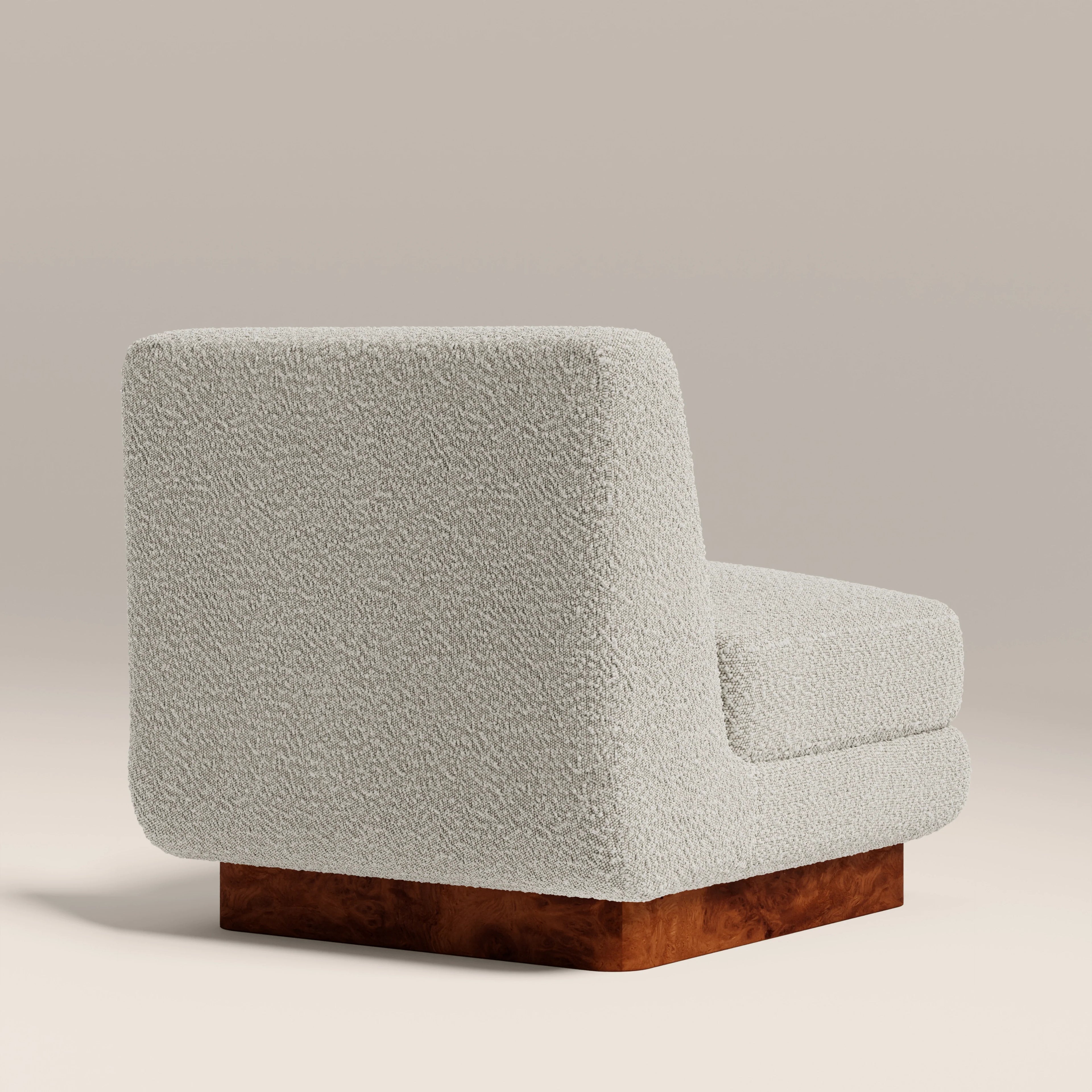 Harrison Accent Chair | Speckled Stone Sustainable Boucle & Walnut Burl Wood