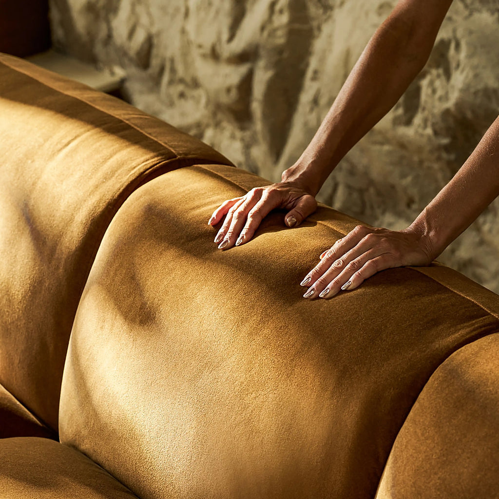 Connick 3 Seater Sofa | Caramel Brown Sustainable Mohair Velvet