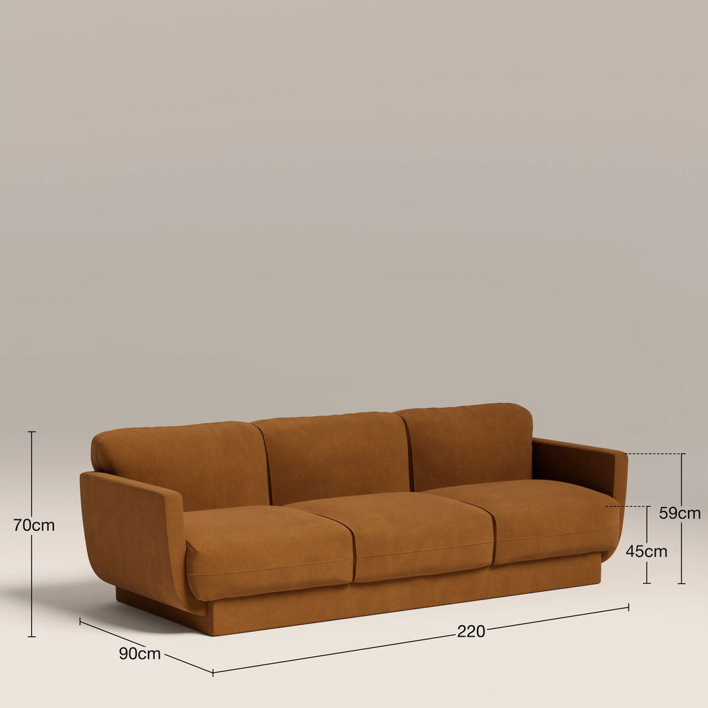 Connick 3 Seater Sofa | Caramel Brown Sustainable Mohair Velvet