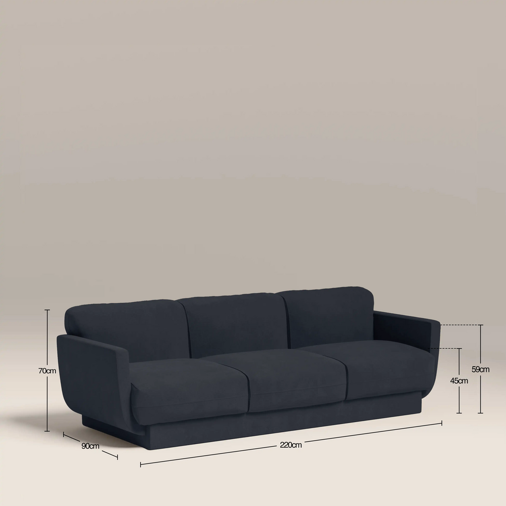 Connick 3 Seater Sofa | Dark Blue Sustainable Velvet