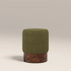 Marie Pouffe | Moss Green Sustainable Mohair Velvet & Walnut Burl