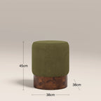 Marie Pouffe | Moss Green Sustainable Mohair Velvet & Walnut Burl