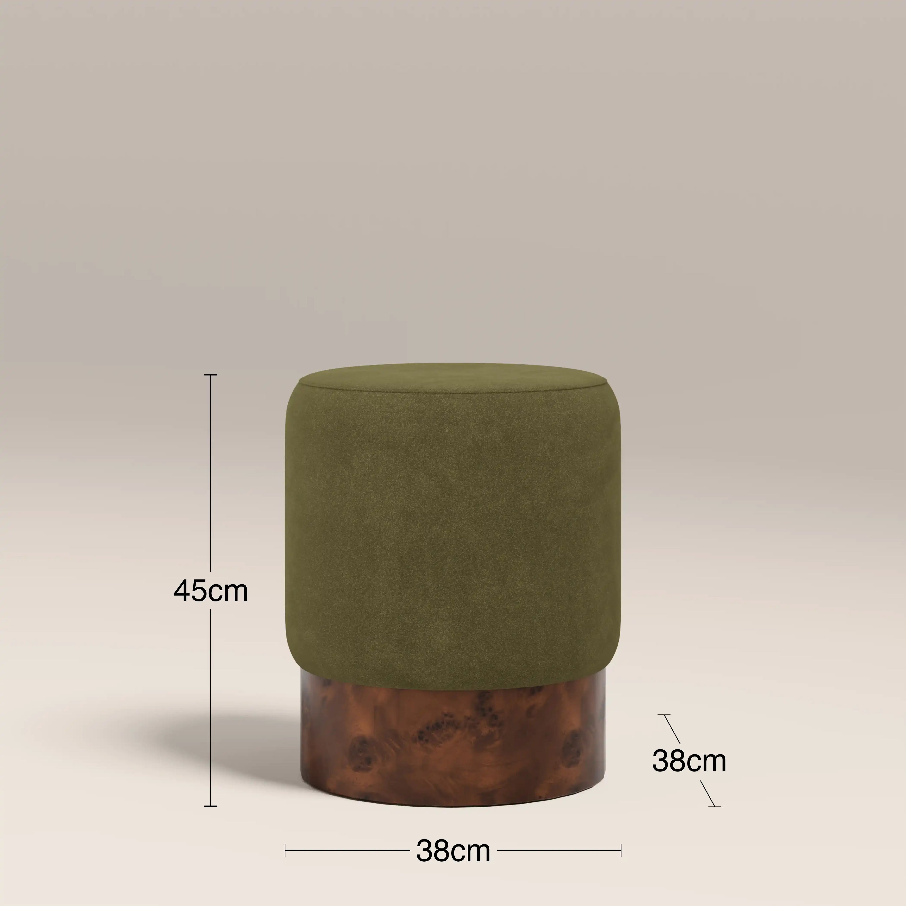 Marie Pouffe | Moss Green Sustainable Mohair Velvet & Walnut Burl