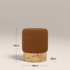 Marie Pouffe | Caramel Brown Sustainable Mohair Velvet & Burl Wood