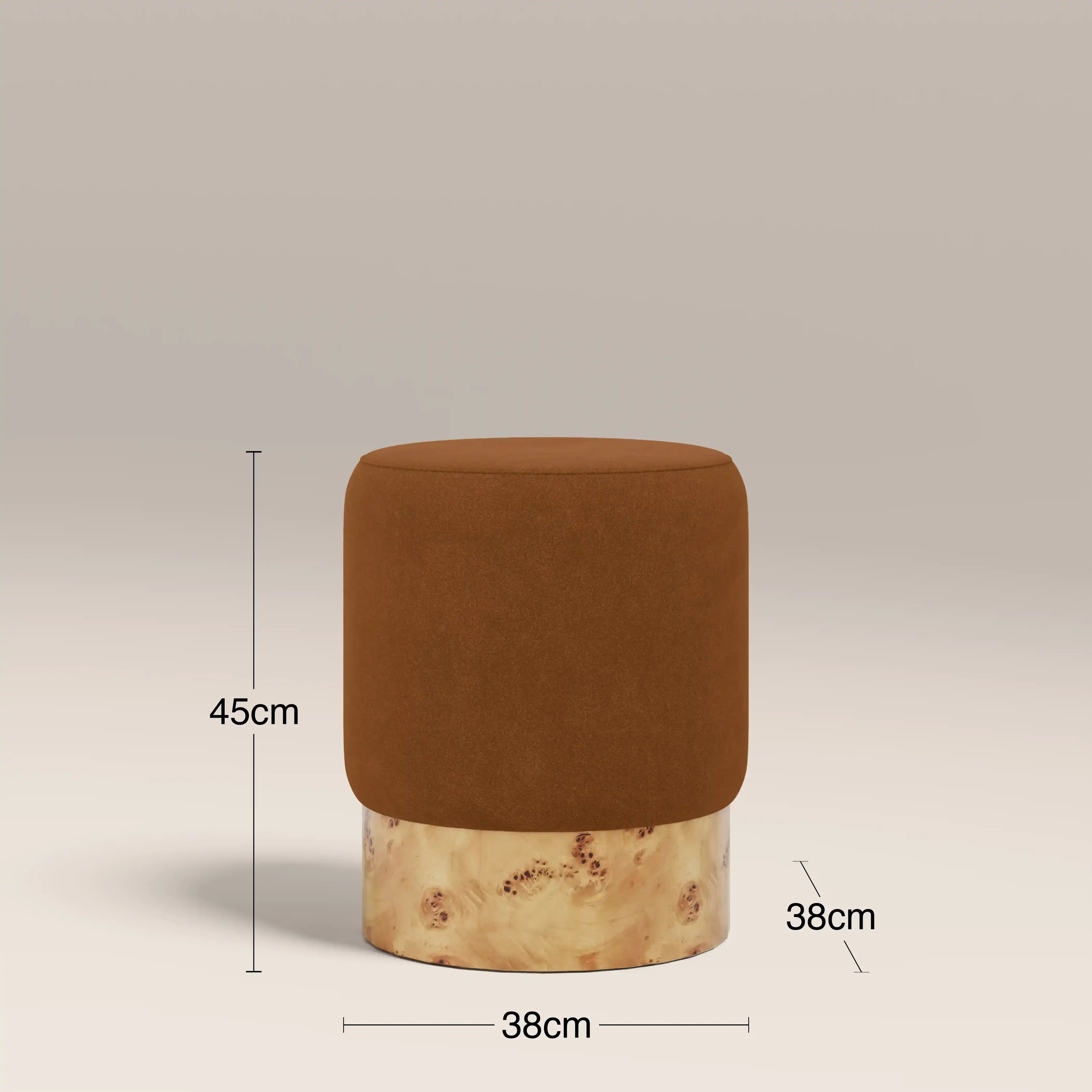 Marie Pouffe | Caramel Brown Sustainable Mohair Velvet & Burl Wood