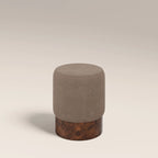 Marie Pouffe | Truffle Brown Sustainable Mohair Velvet & Walnut Burl Wood