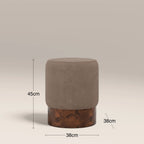 Marie Pouffe | Truffle Brown Sustainable Mohair Velvet & Walnut Burl Wood