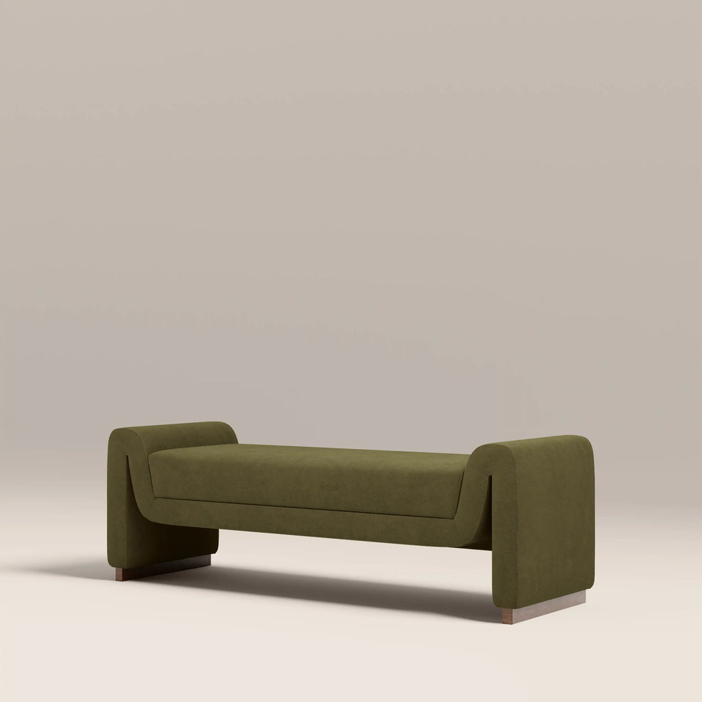 Bennett Bench | Moss Green Sustainable Mohair Velvet & Walnut