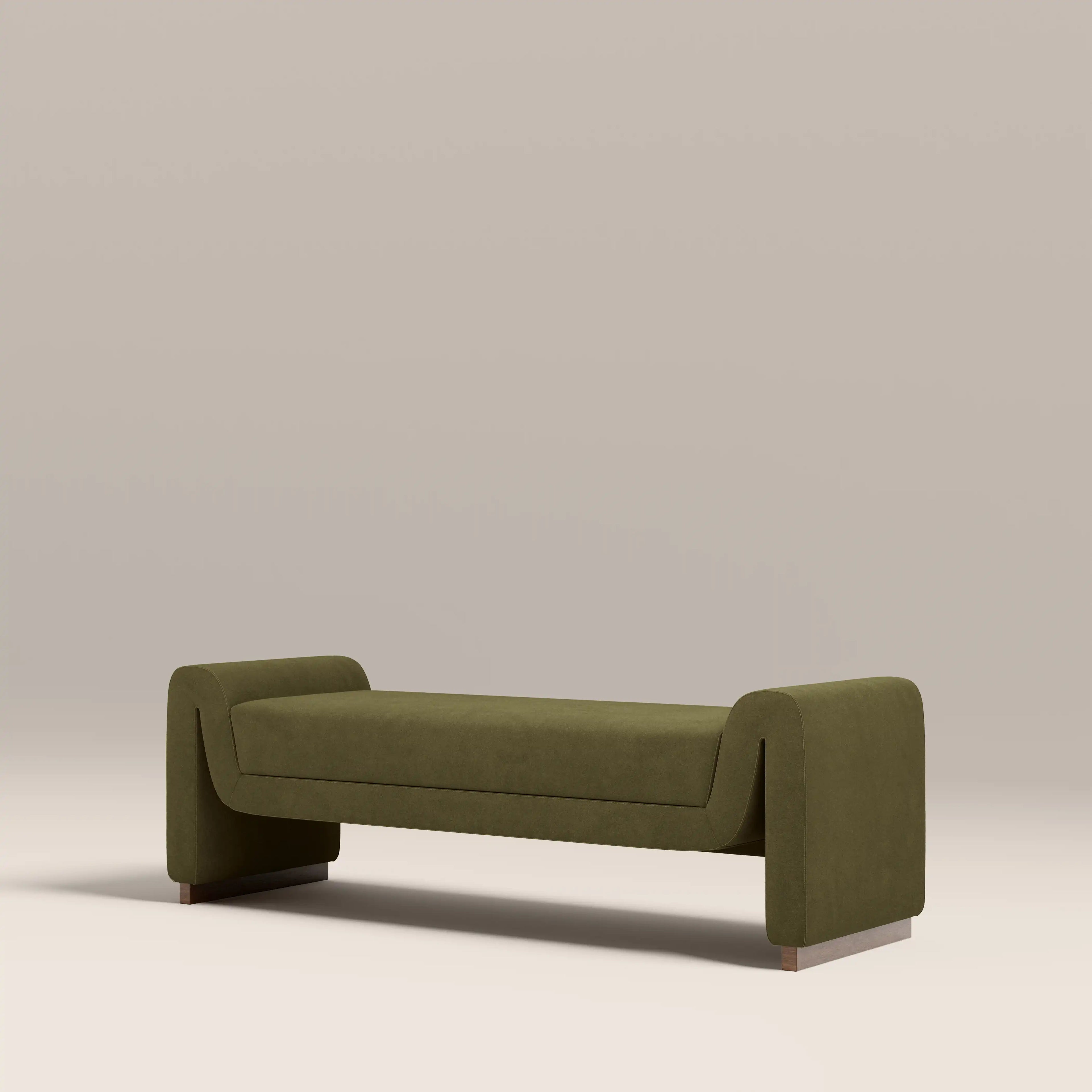 Bennett Bench | Moss Green Sustainable Mohair Velvet & Walnut