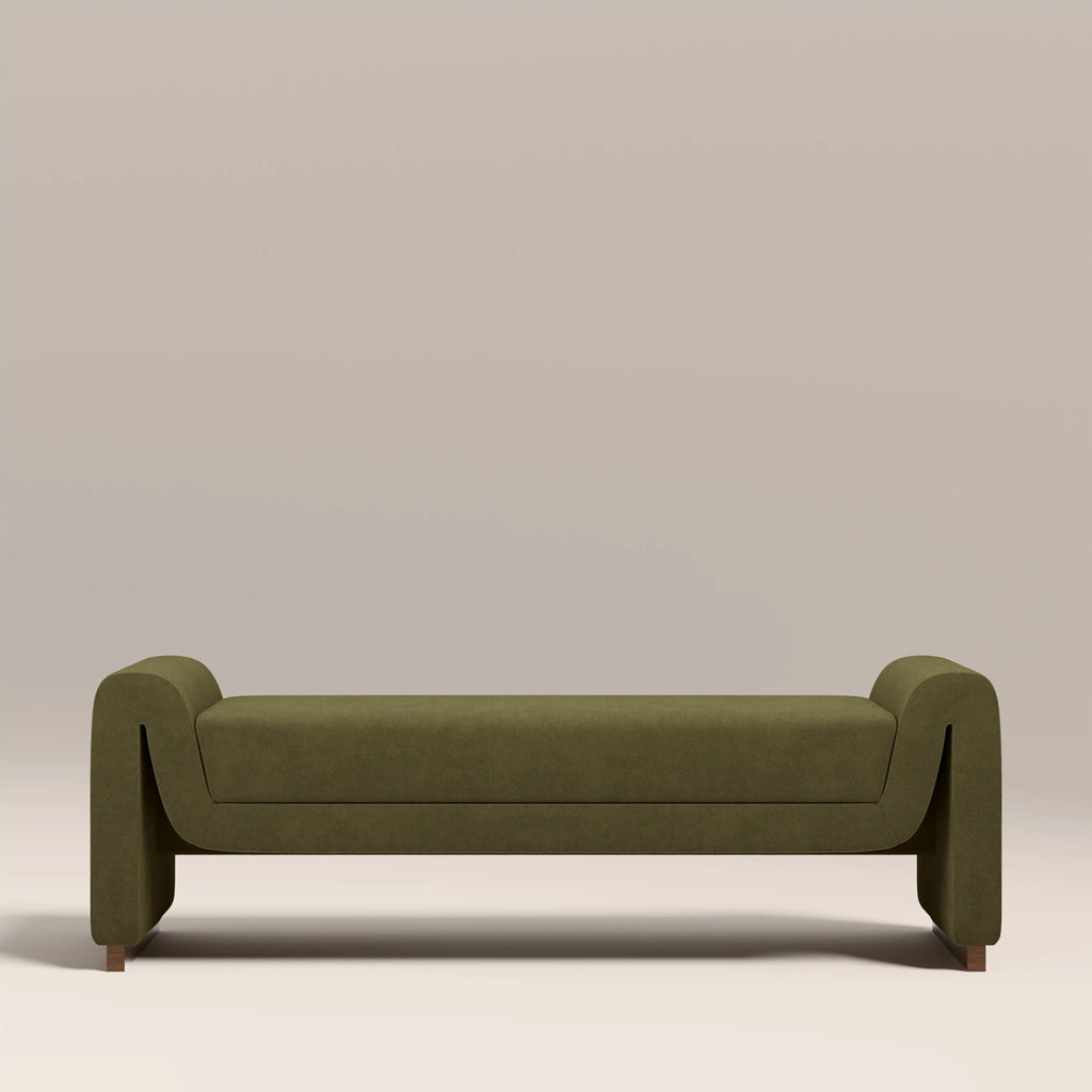 Bennett Bench | Moss Green Sustainable Mohair Velvet & Walnut