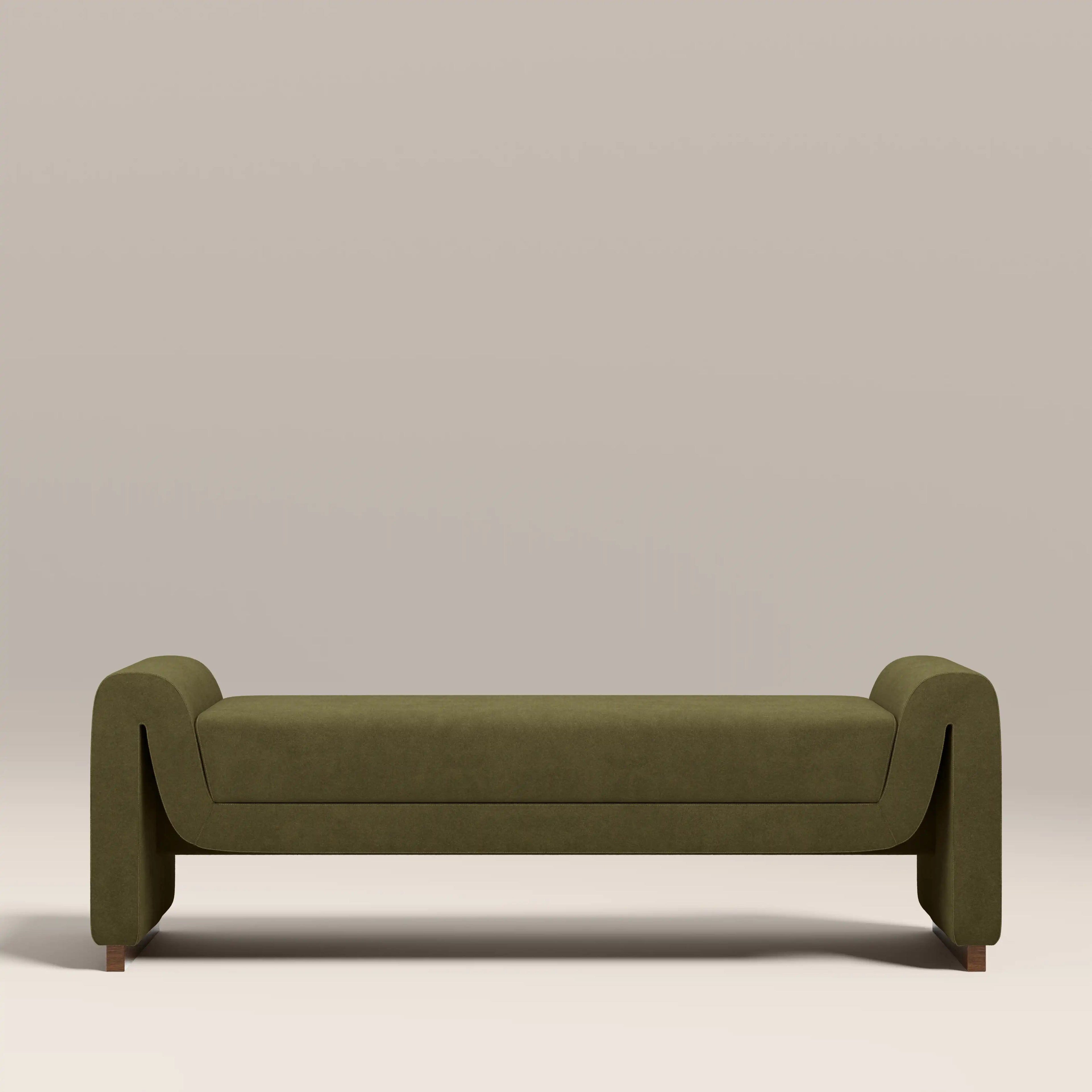 Bennett Bench | Moss Green Sustainable Mohair Velvet & Walnut